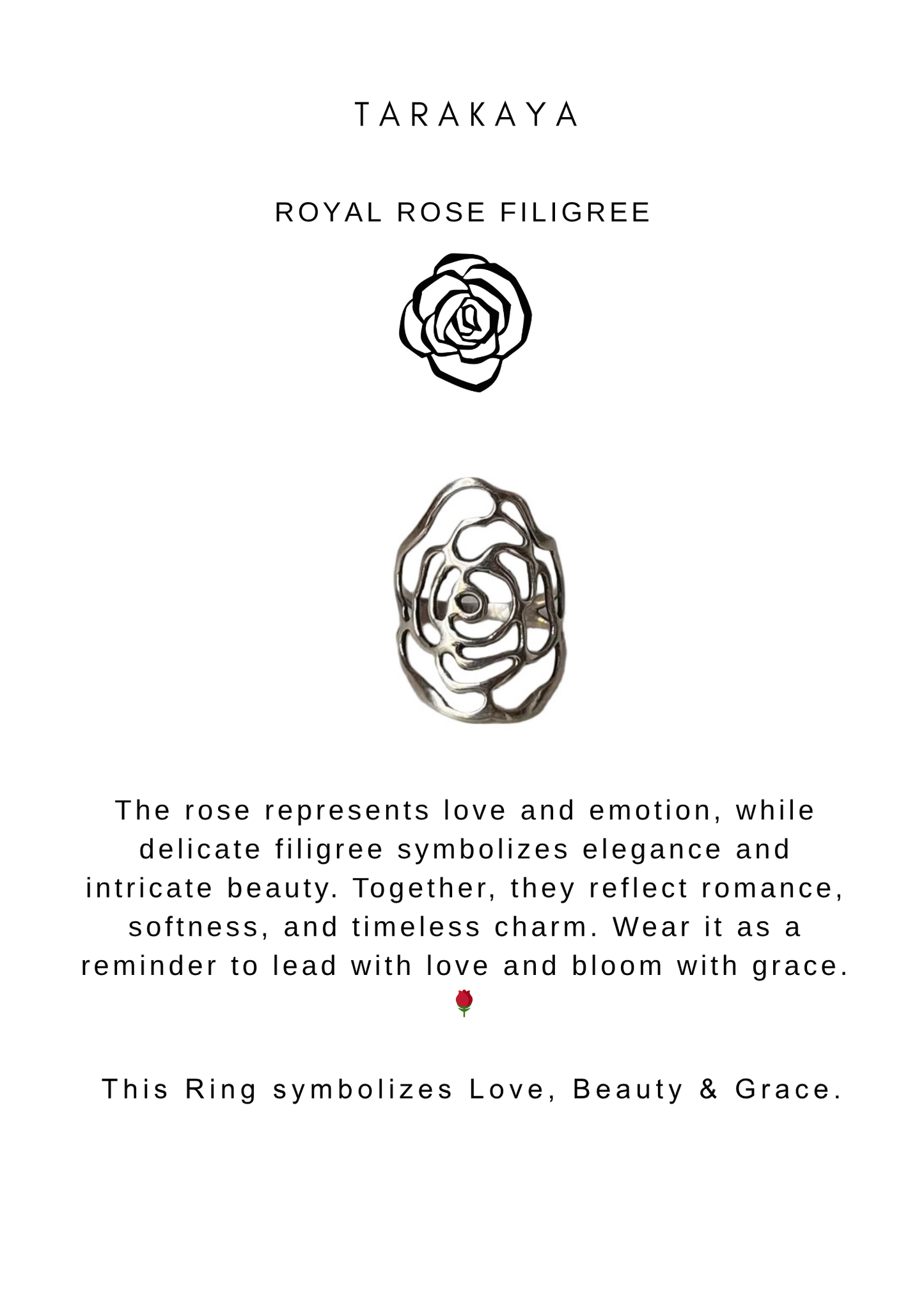 925 Sterling Silver Vintage Rose Filigree Ring