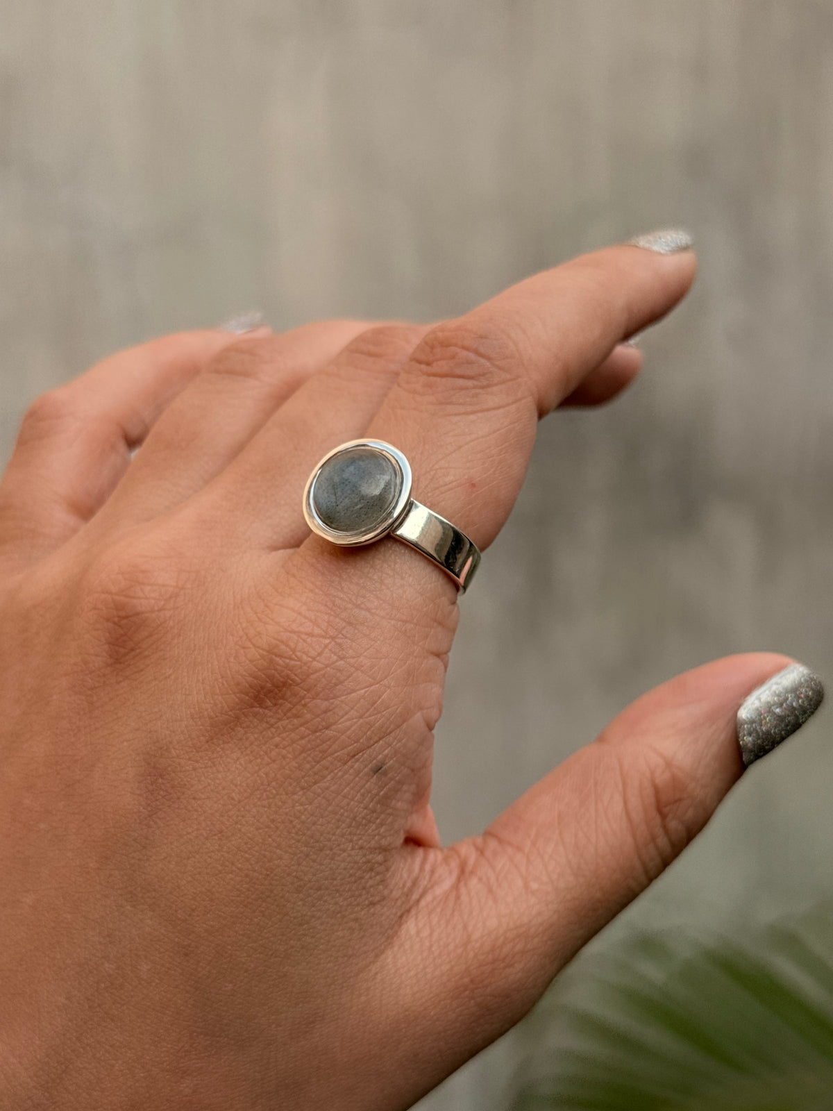 925 Sterling Silver Labradorite Round Boho Ring