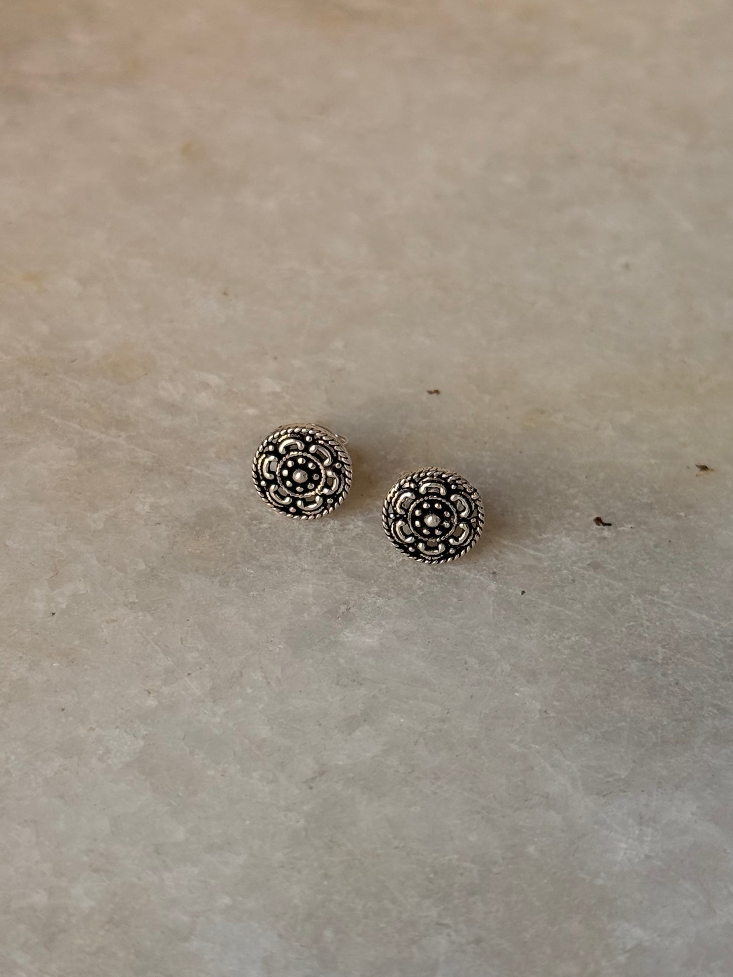 925 Sterling Silver Antique Plain Oxidised Boho Studs Earrings