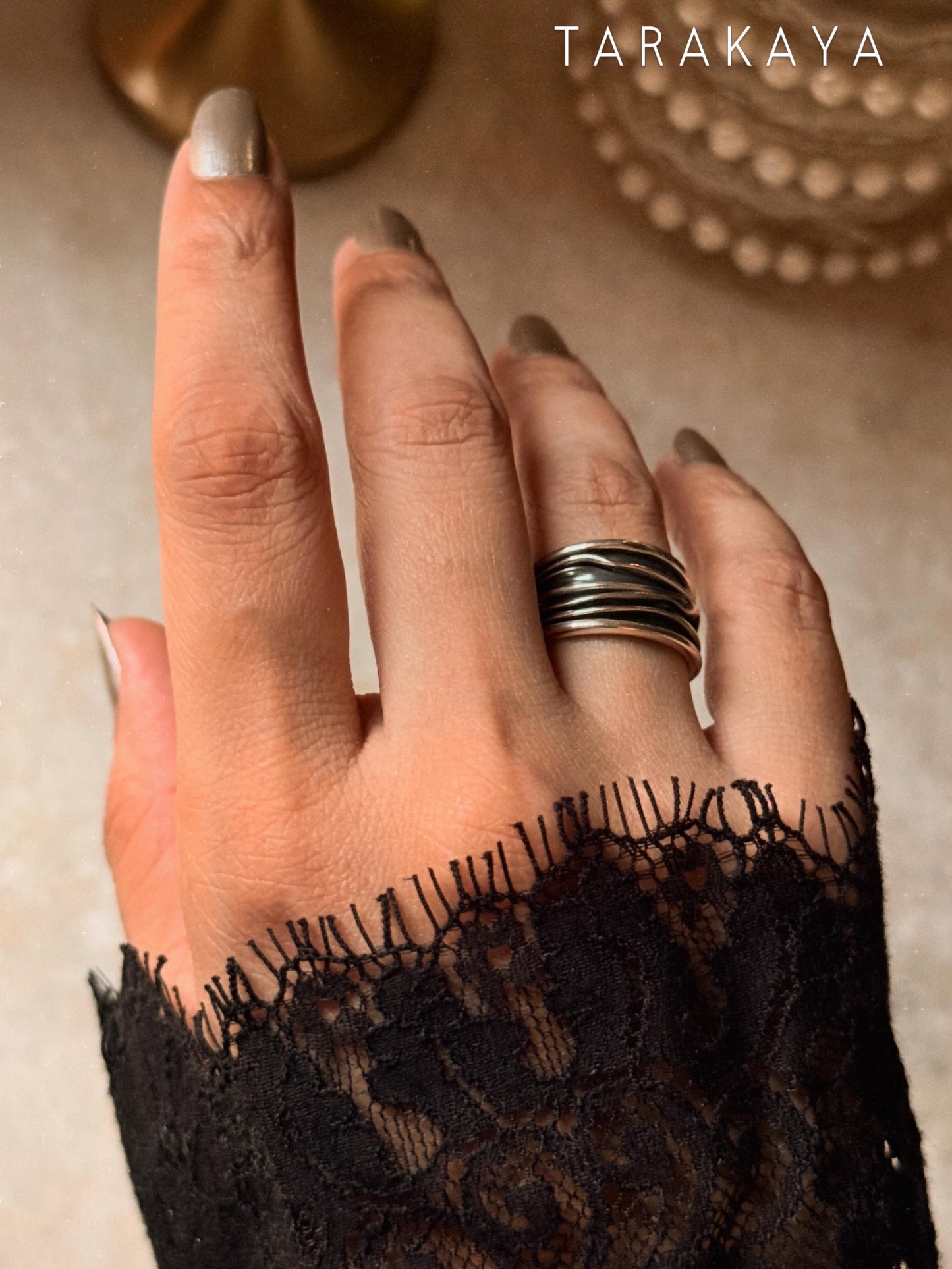925 Sterling Silver Draped Textured Band Ring
