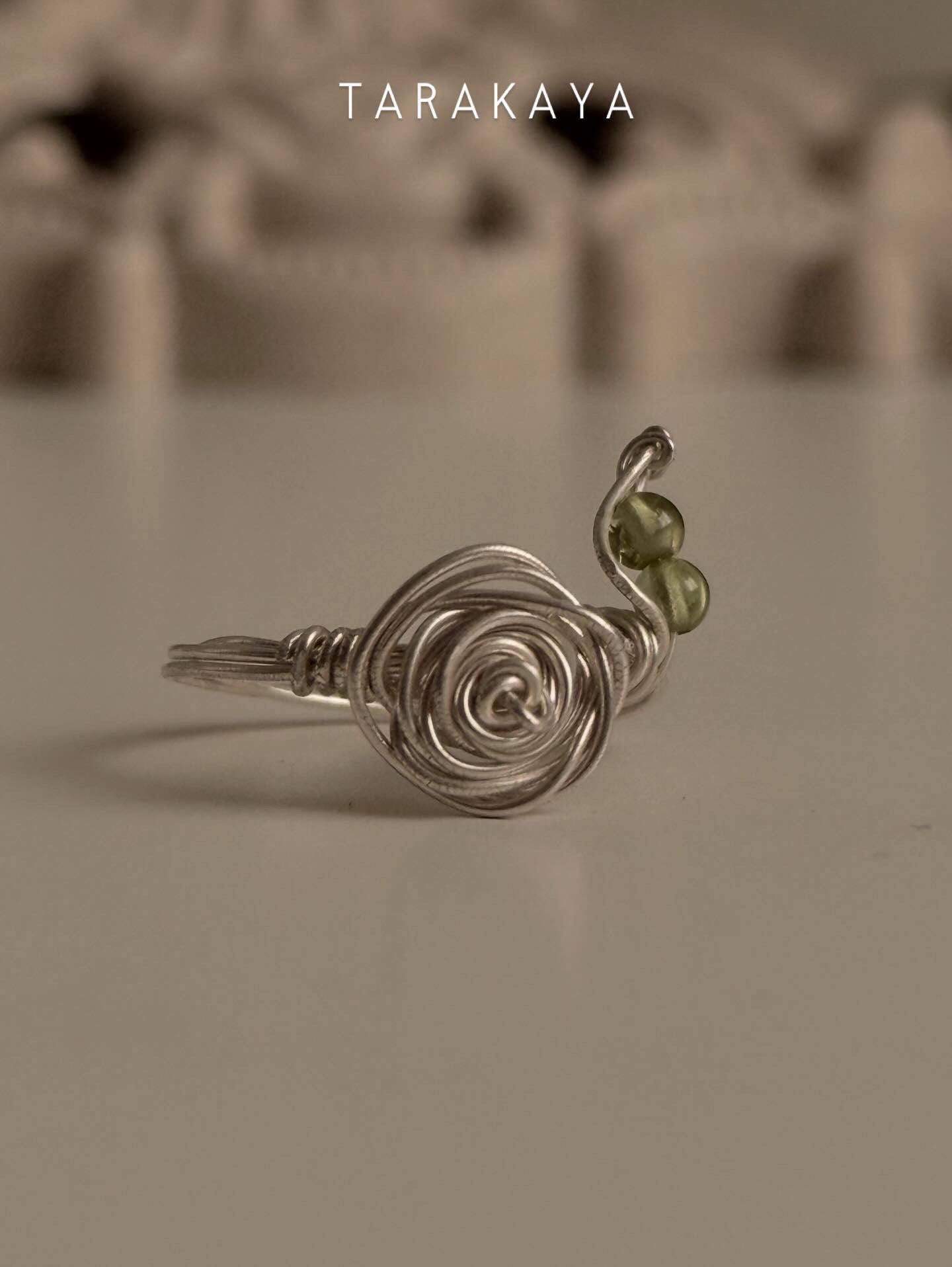 925 Sterling Silver Peridot Wire Wrapped Rose Handcrafted Ring
