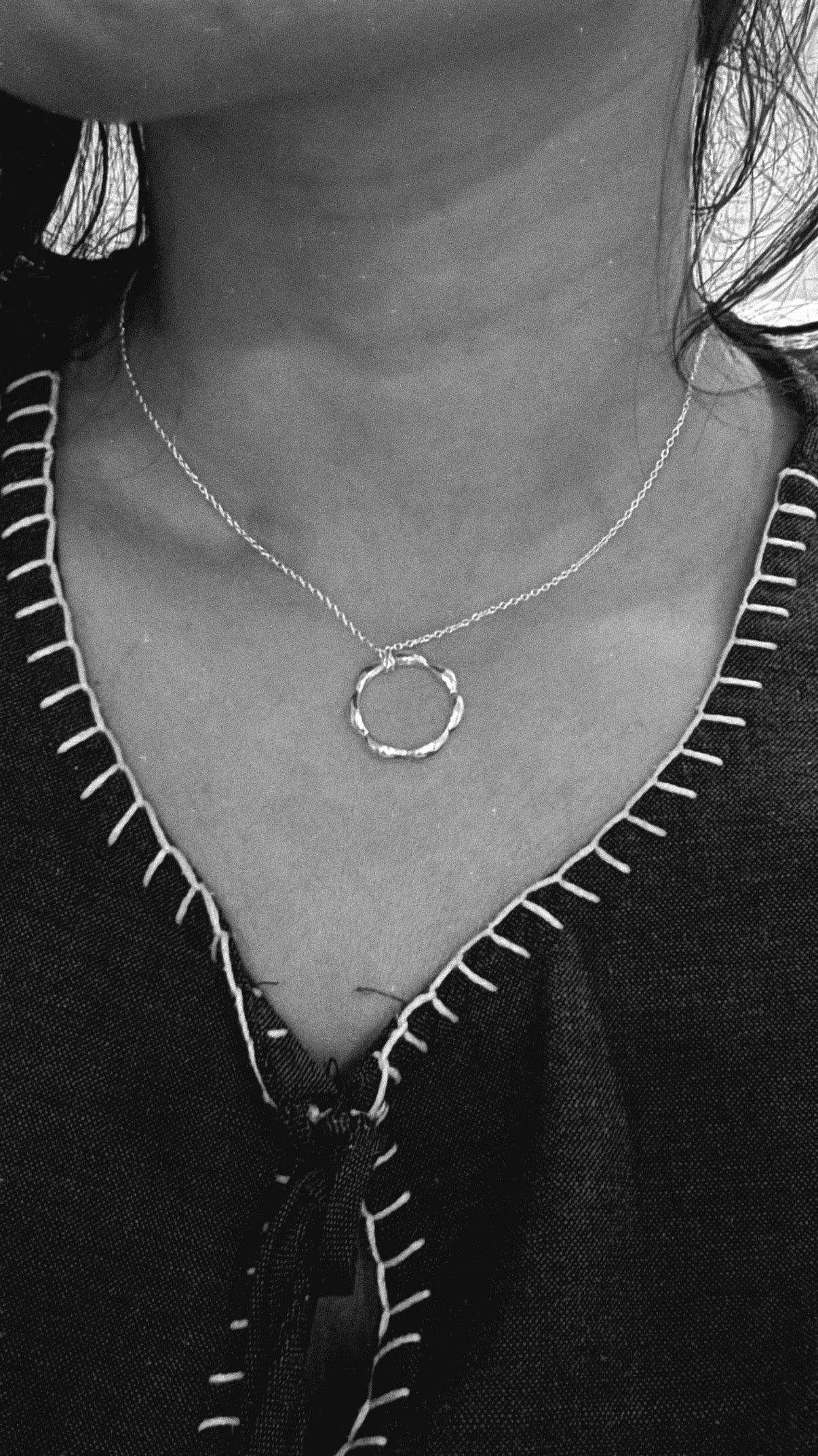 Handcrafted floral edge sterling silver necklace for women  