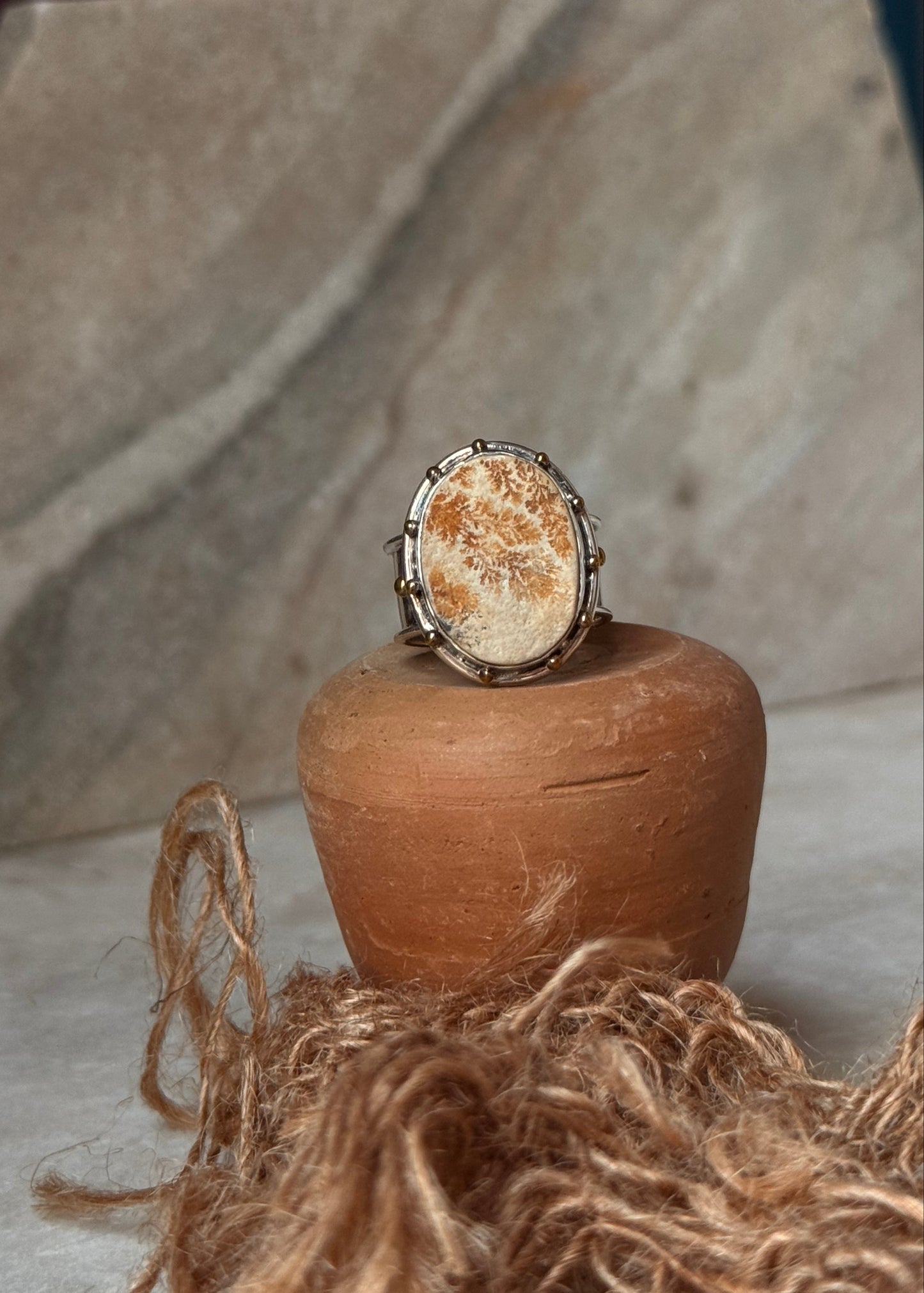 925 Sterling Silver Picture Jasper Boho Statement Ring