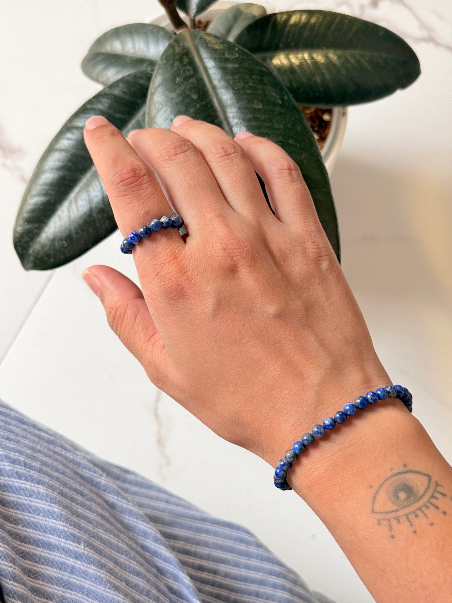 Natural Crystal Lapis Lazuli 4mm Stretchy Rings & Bracelet