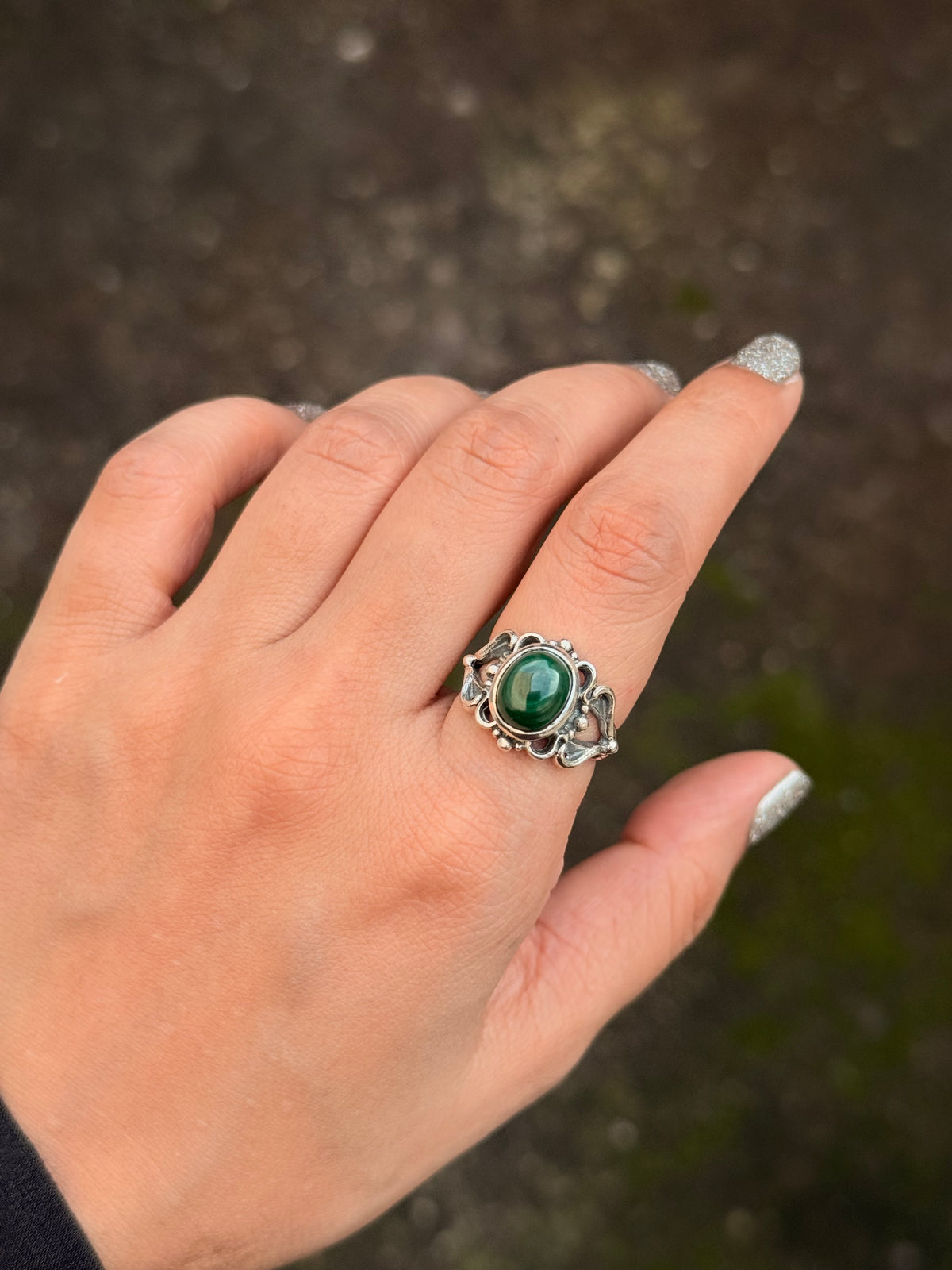 925 Sterling Silver Malachite Boho Statement Ring