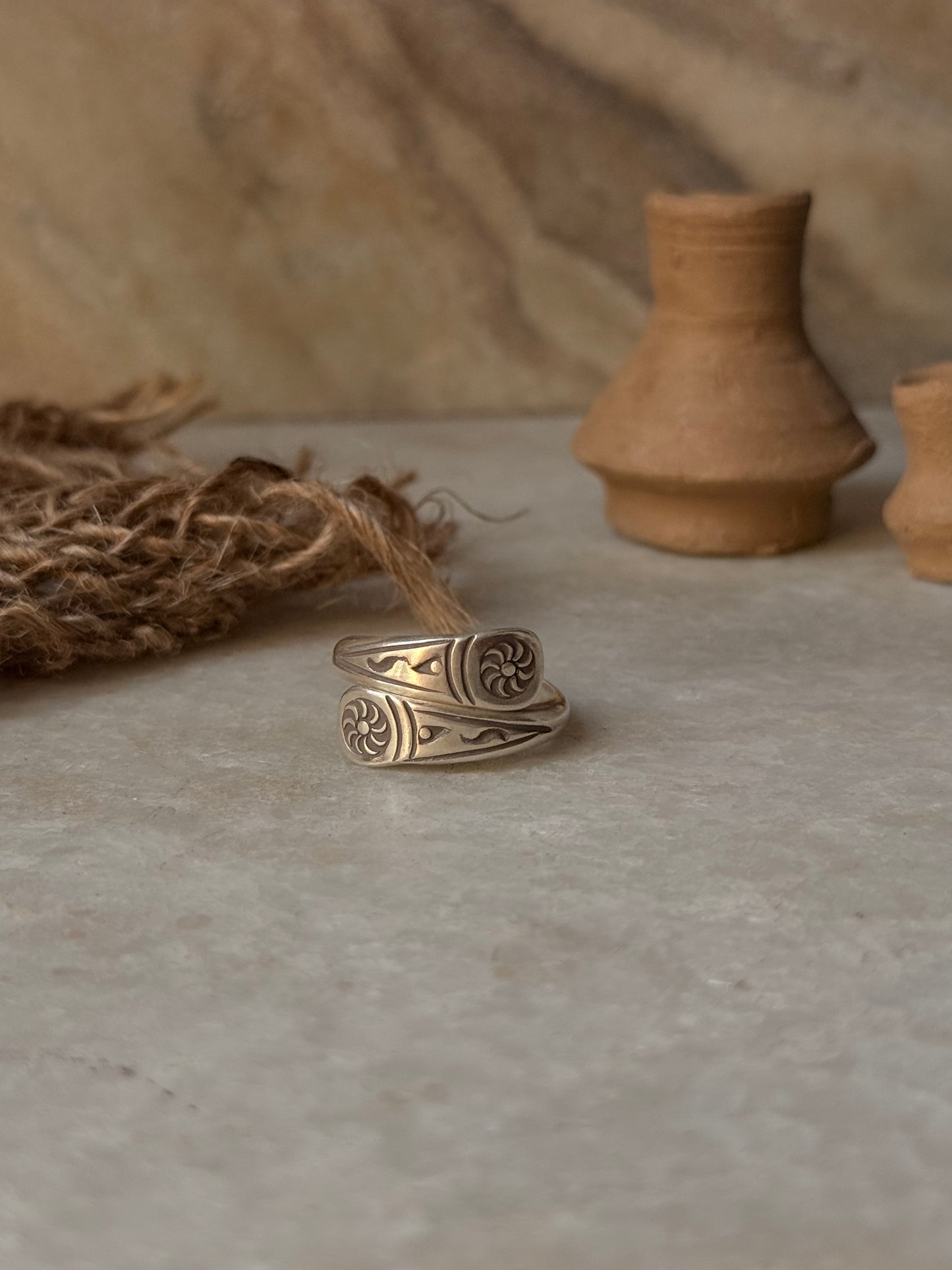 925 Sterling Silver Bohemian Hill Tribe Sun Engraved Handcrafted Adjustable Ring