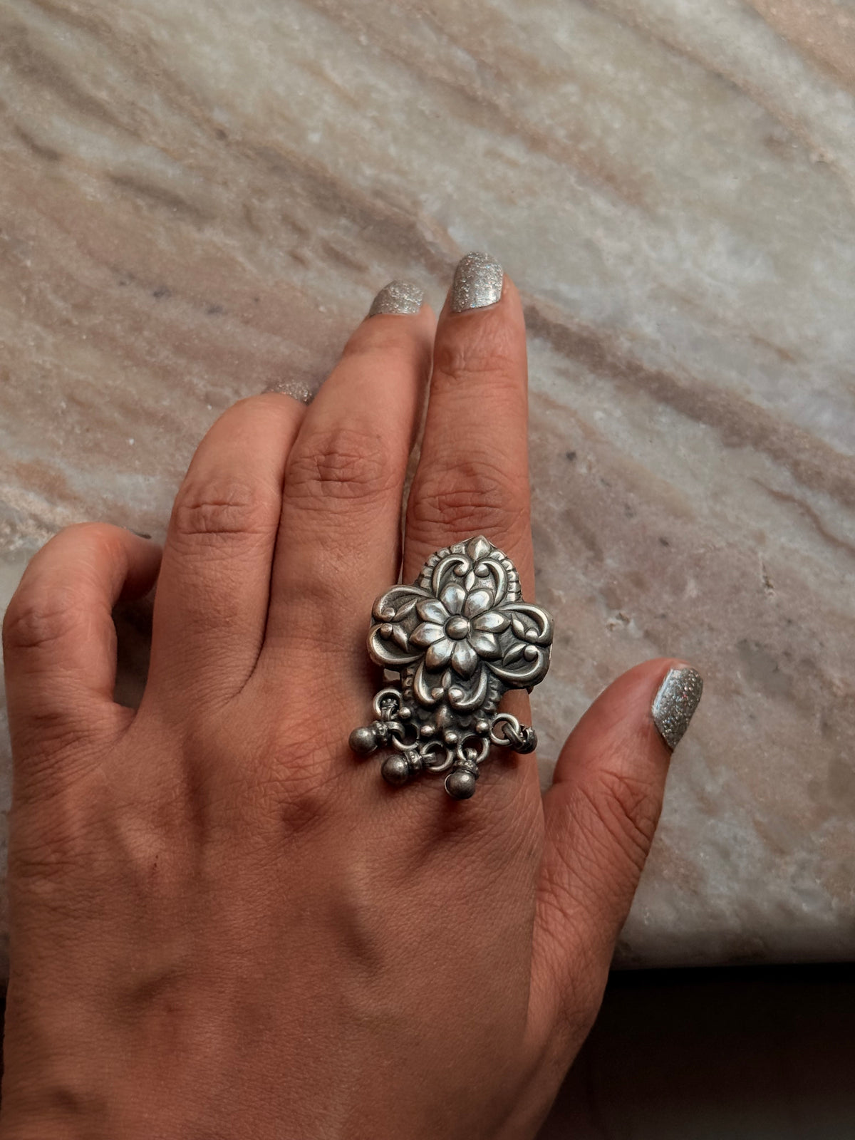 925 Sterling Silver Antique Ghungroo Handcrafted Adjustable Ring