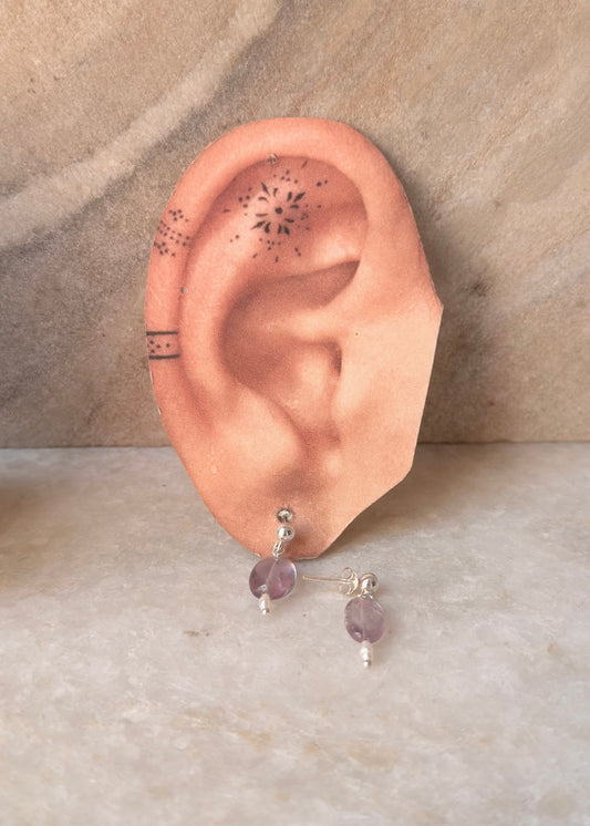 925 Sterling Silver Amethyst Tumble Pearl Ball Studs