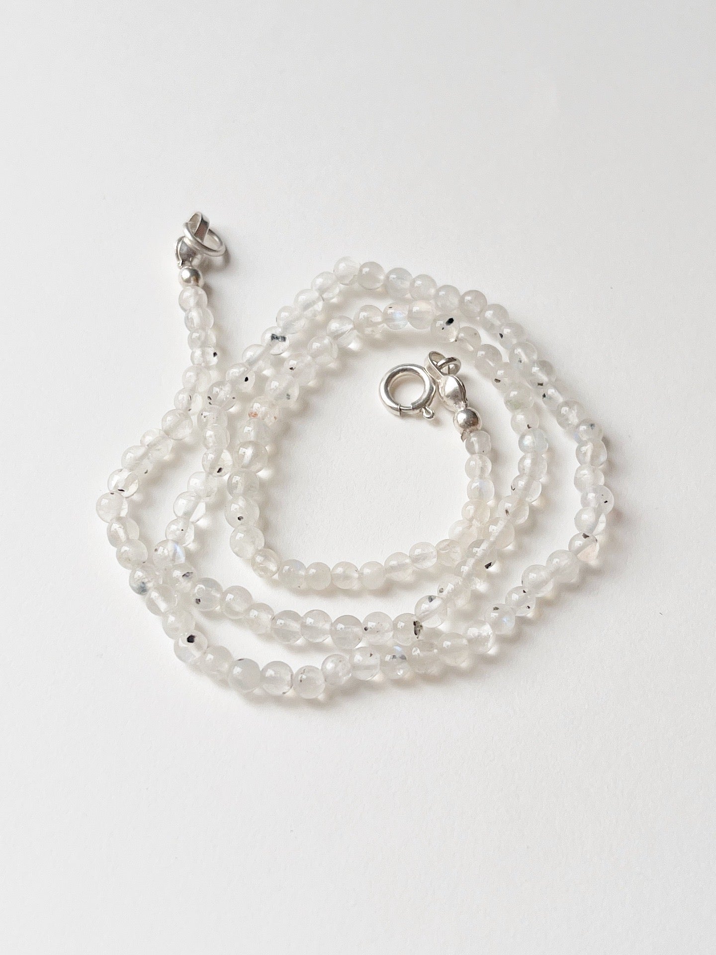 Natural Rainbow Moonstone Round Pendant Sterling Silver Necklace  