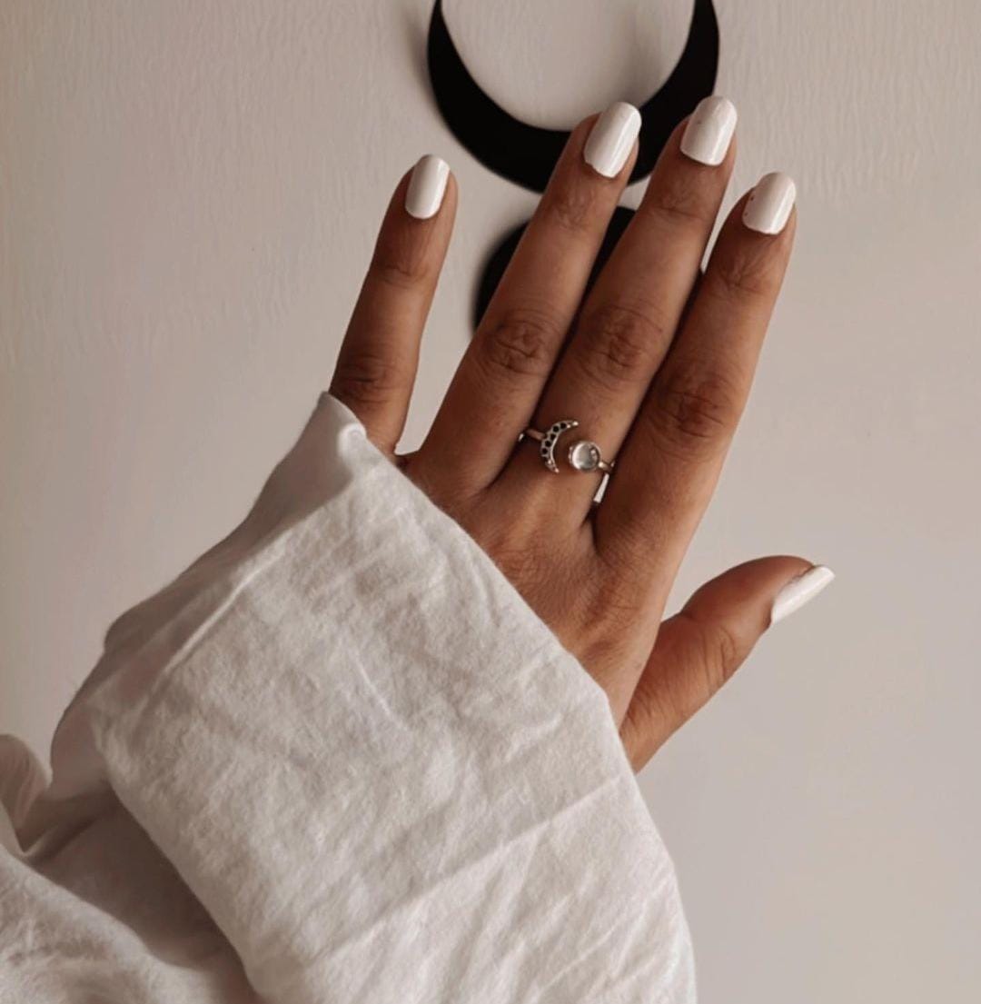 Sterling Silver Crescent Moon Ring with Moonstone for a Magical Touch
