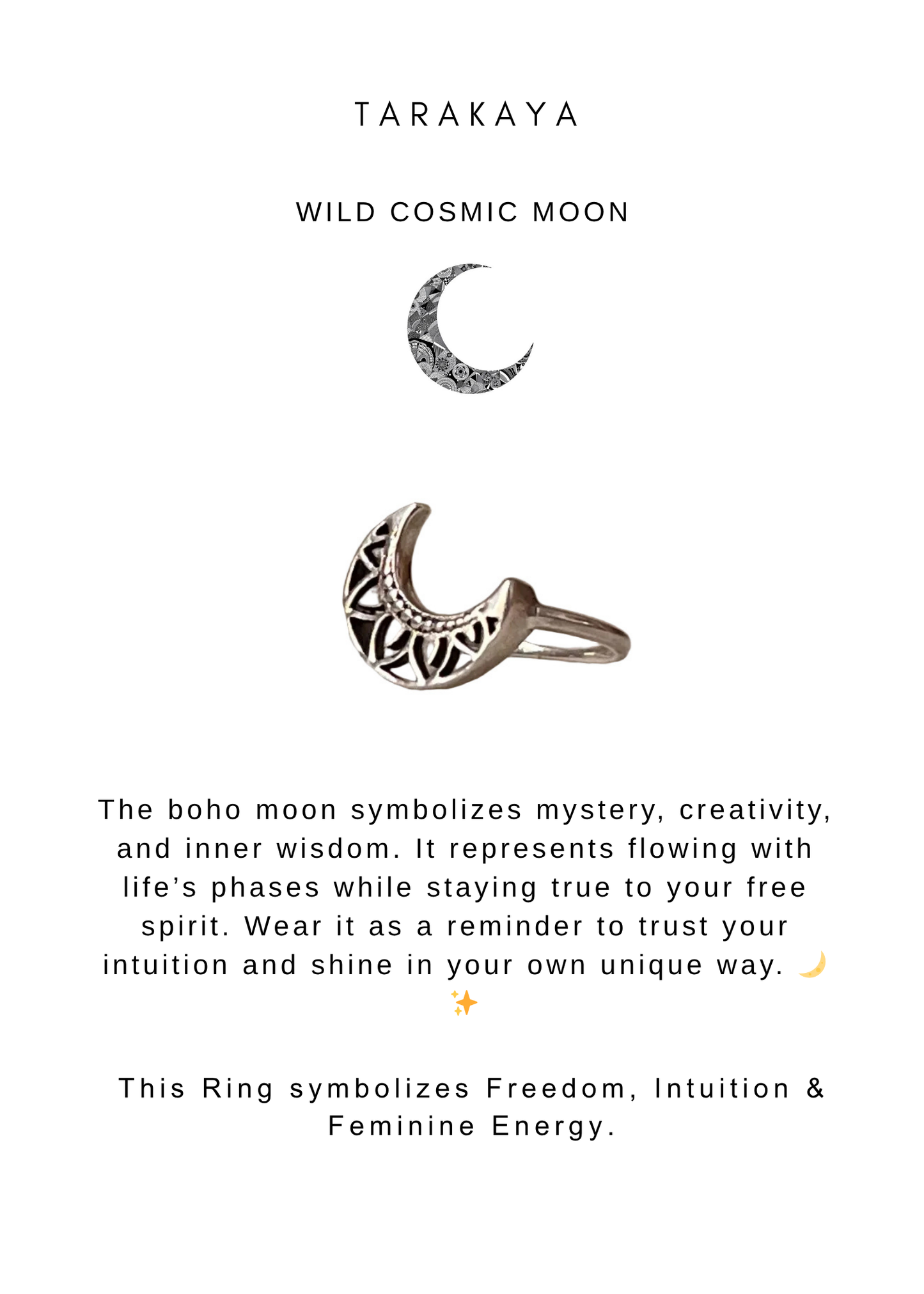 925 Sterling Silver Boho Moon Ring