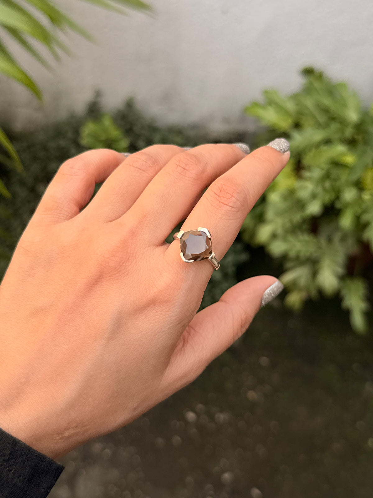 925 Sterling Silver Smokey Quartz Cushion Cut Contemporary Style Solitaire Ring