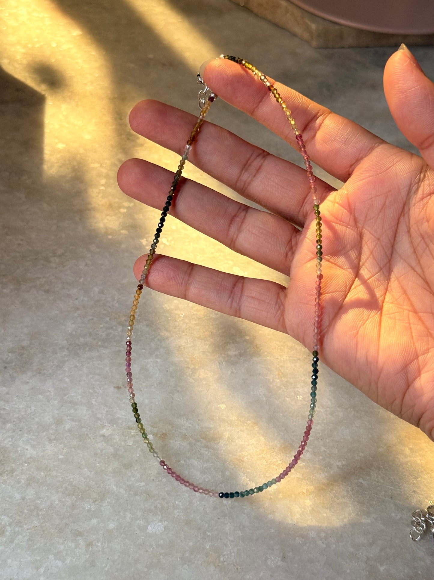 Multi Tourmaline Dark 2MM 925 Sterling Silver Necklace