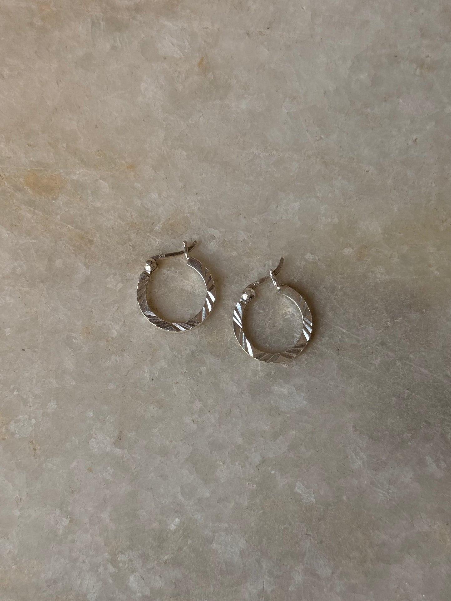 925 Sterling Silver Chunky Italian Laser Design Engraved Hoops