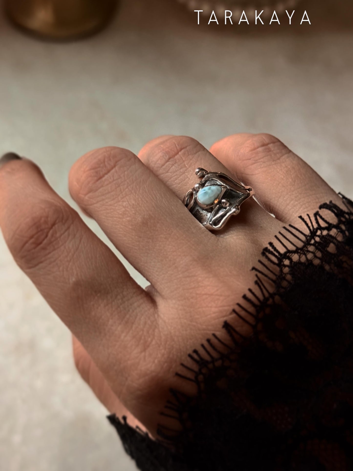 925 Sterling Silver New Larimar Molten Drip Ring