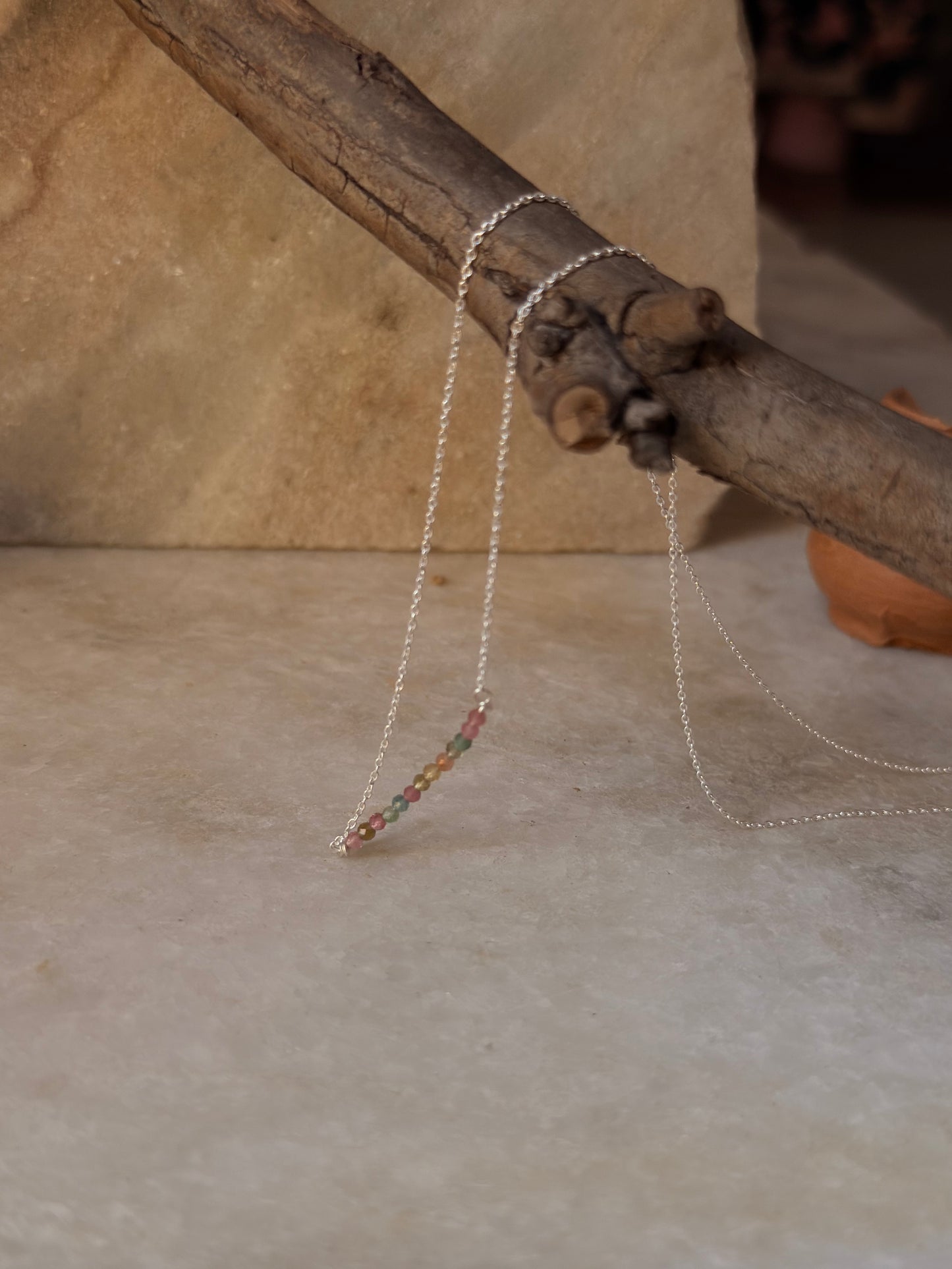 925 Sterling Silver Multi Tourmaline Minimal Handcrafted Necklace