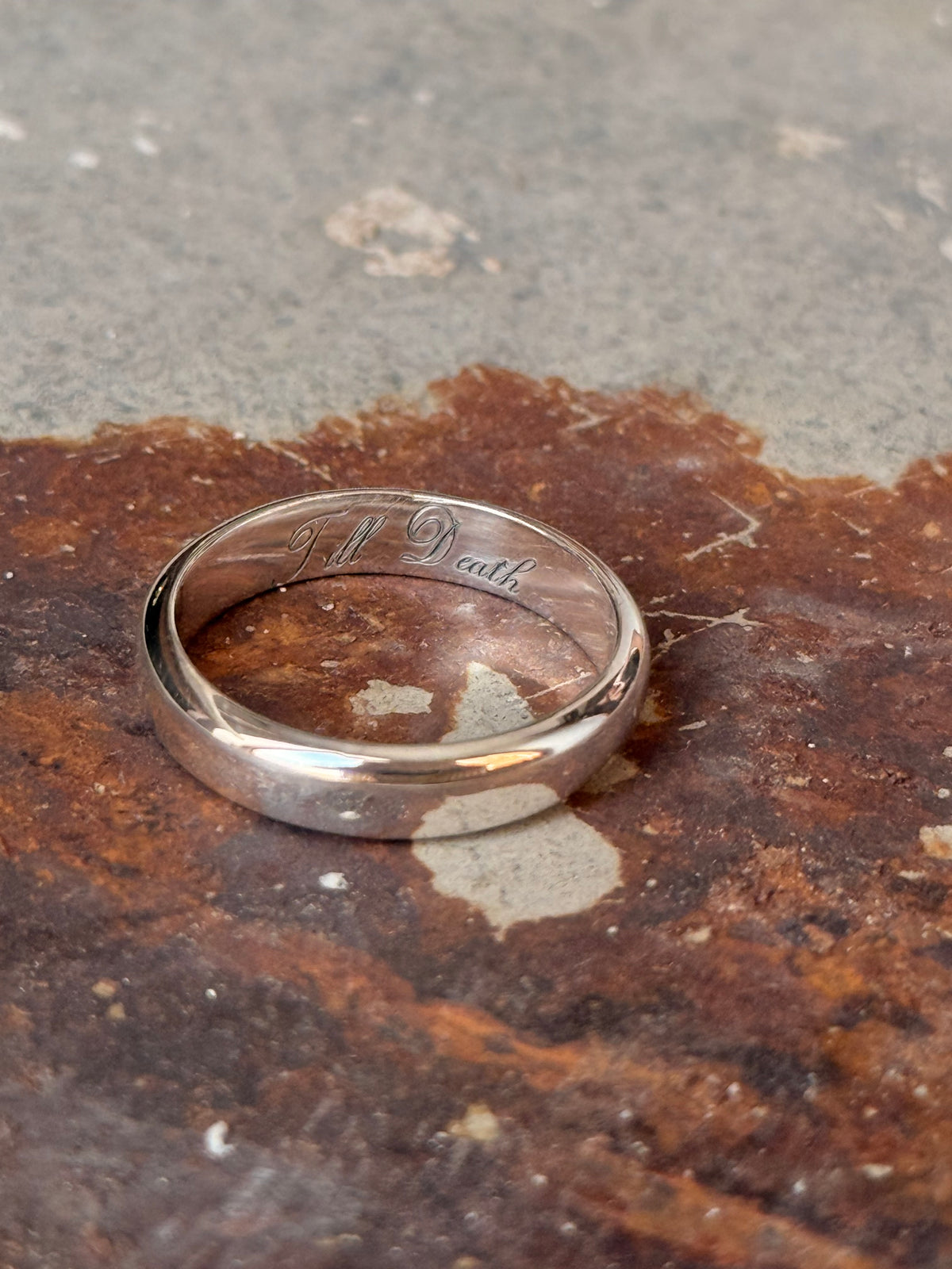 925 Sterling Silver Hidden Note ~ Till Death Engraved 4MM Band Daily Wear Ring- Couple Ring