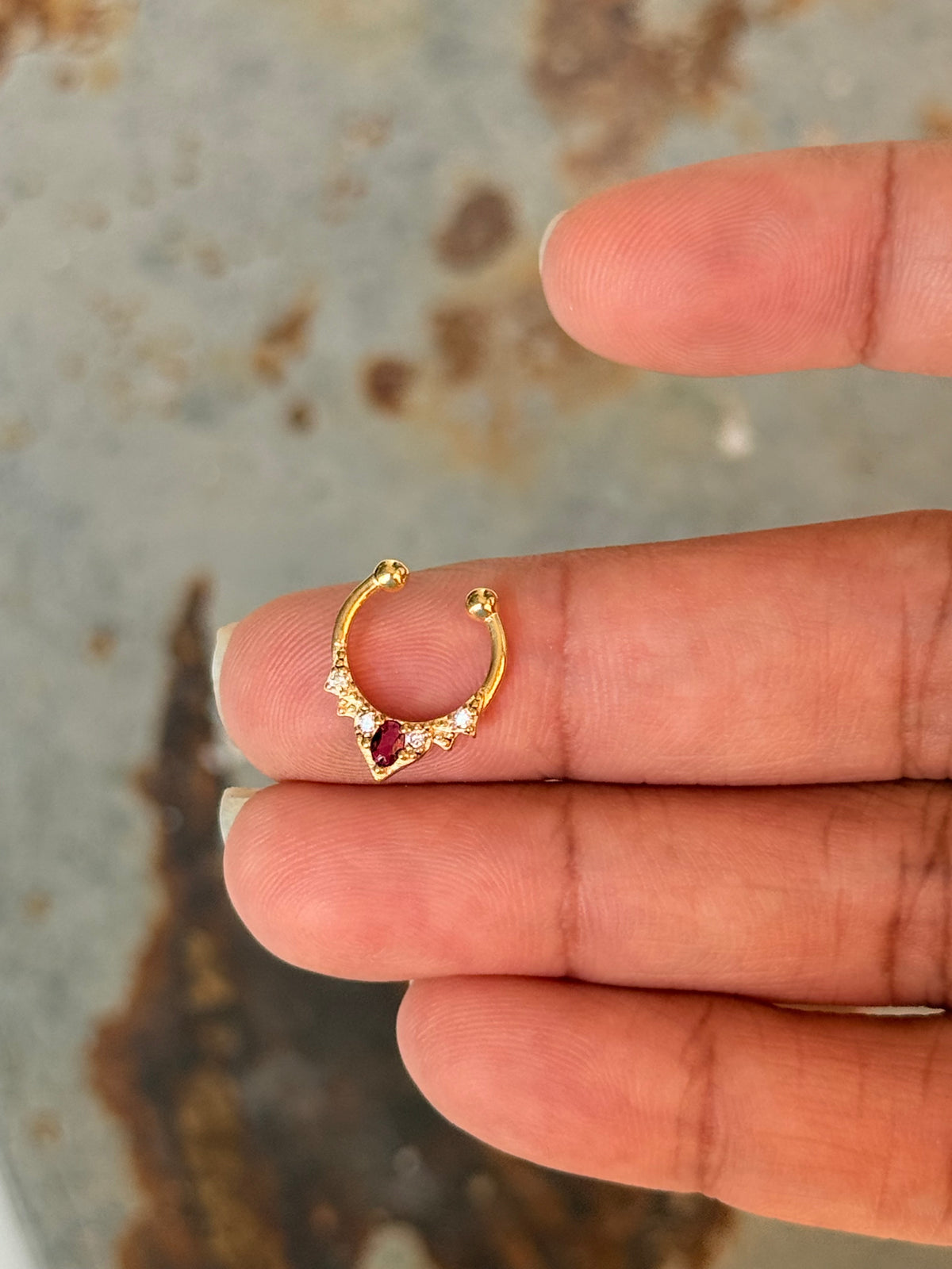 925 Sterling Silver Gold Vermeil Pink Cz Septum Clip ons