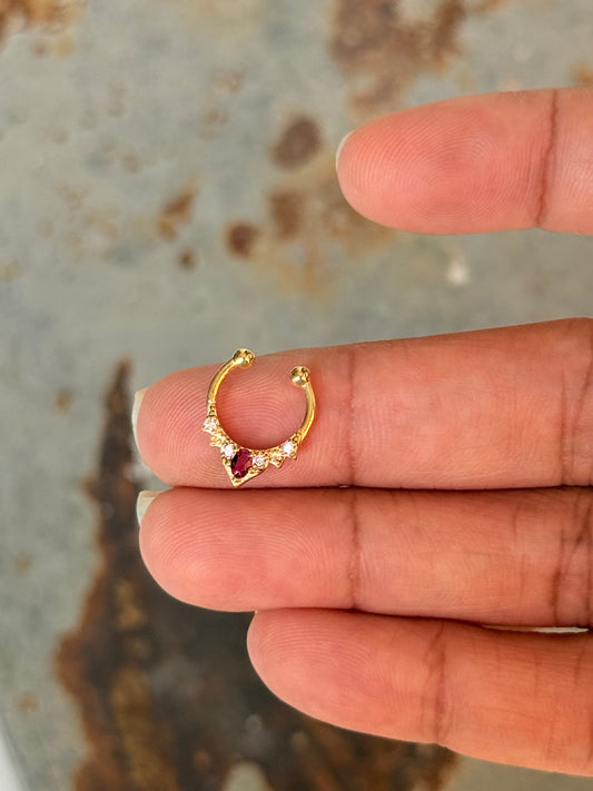 925 Sterling Silver Gold Vermeil Pink Cz Septum Clip ons