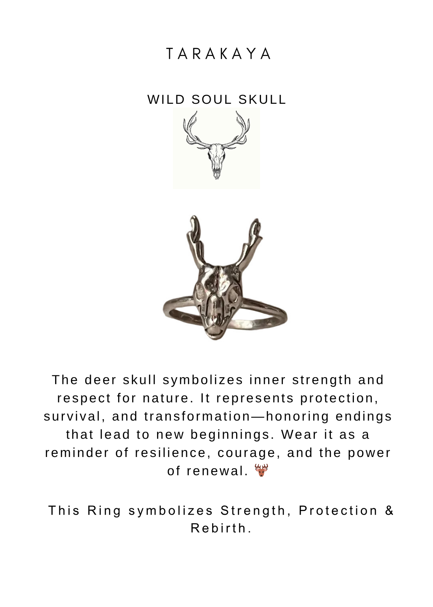 925 Sterling Silver Deer Skull Boho Ring