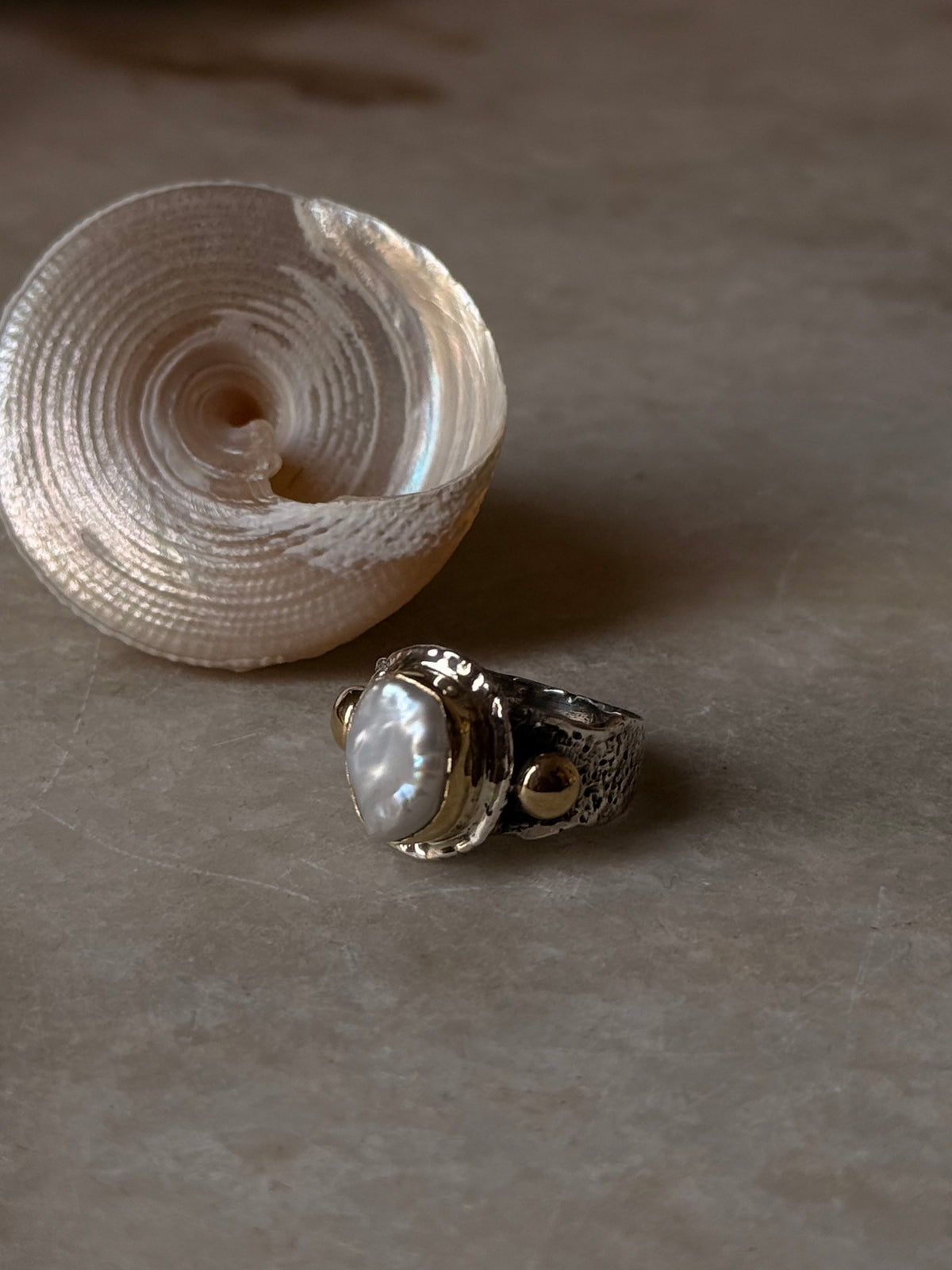 925 Sterling Silver Baroque Pearl Rustic Fusion Handcrafted Ring