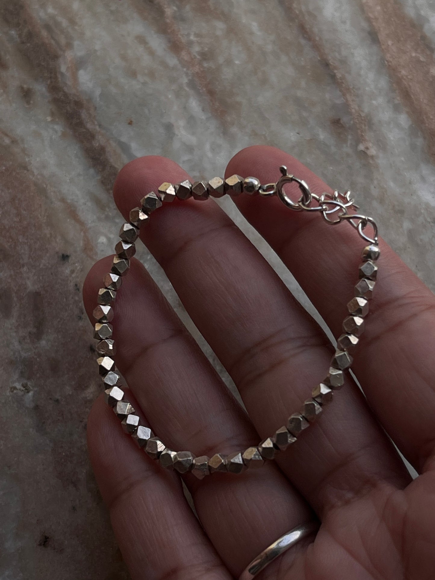 Chunky Raw Antique Solid Silver Cut Beads Handcrafted Stackable Sterling Silver 925 Bracelet