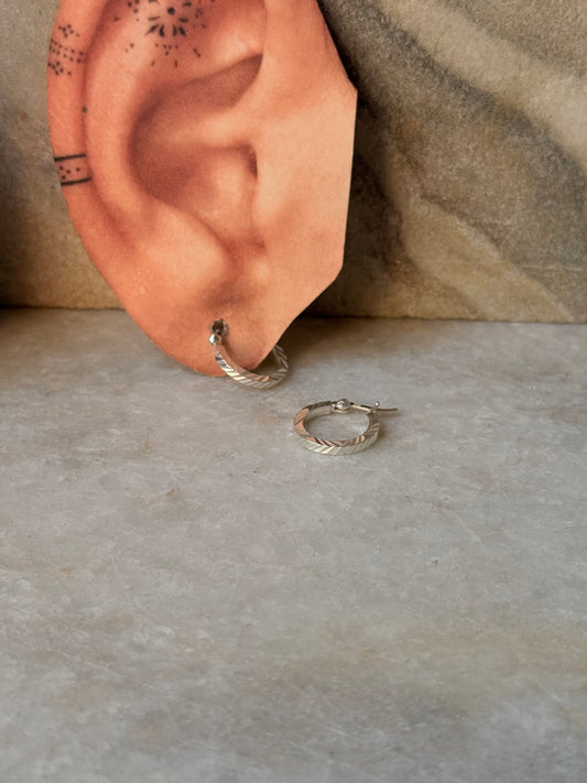 925 Sterling Silver Chunky Italian Laser Design Engraved Hoops