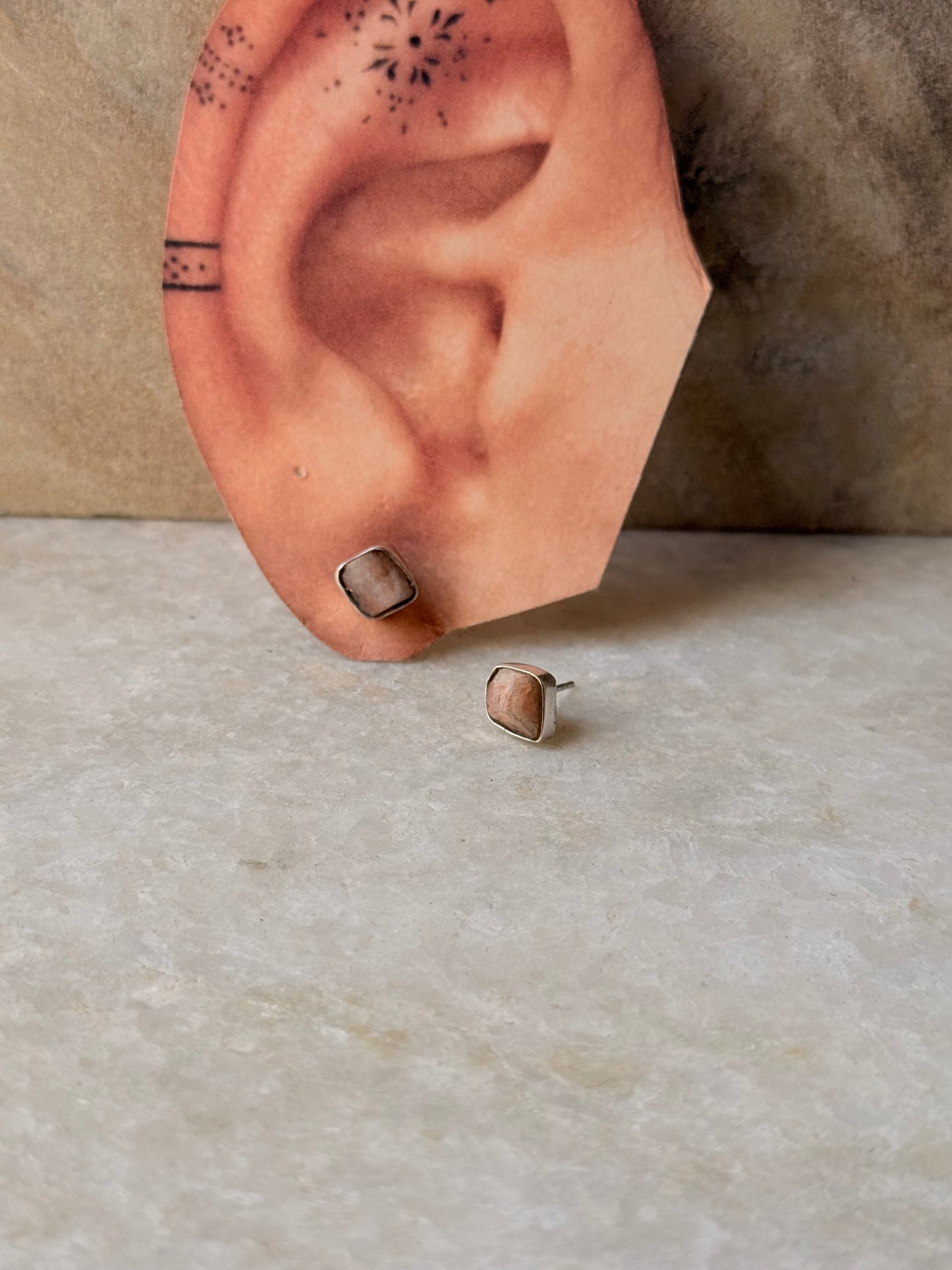 925 Sterling Silver Sunstone Raw Uncut Studs Earrings