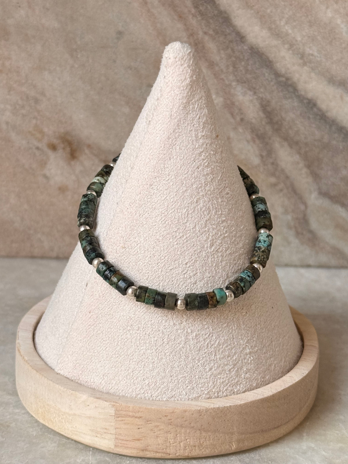 925 Sterling Silver African Turquoise Flat Tube Crystal Silver Balls Bracelet
