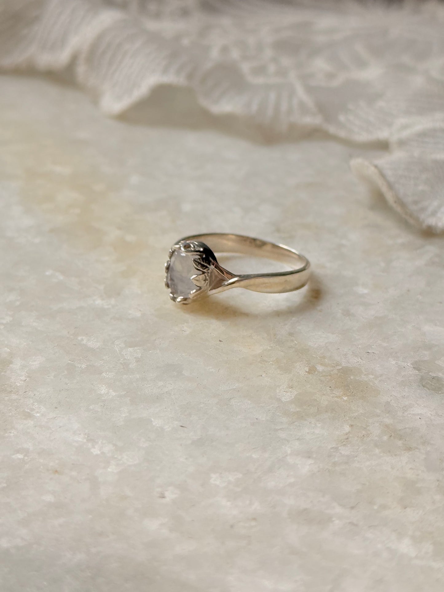 925 Sterling Silver Moonstone Solitaire ~Forest Enchantment Ring