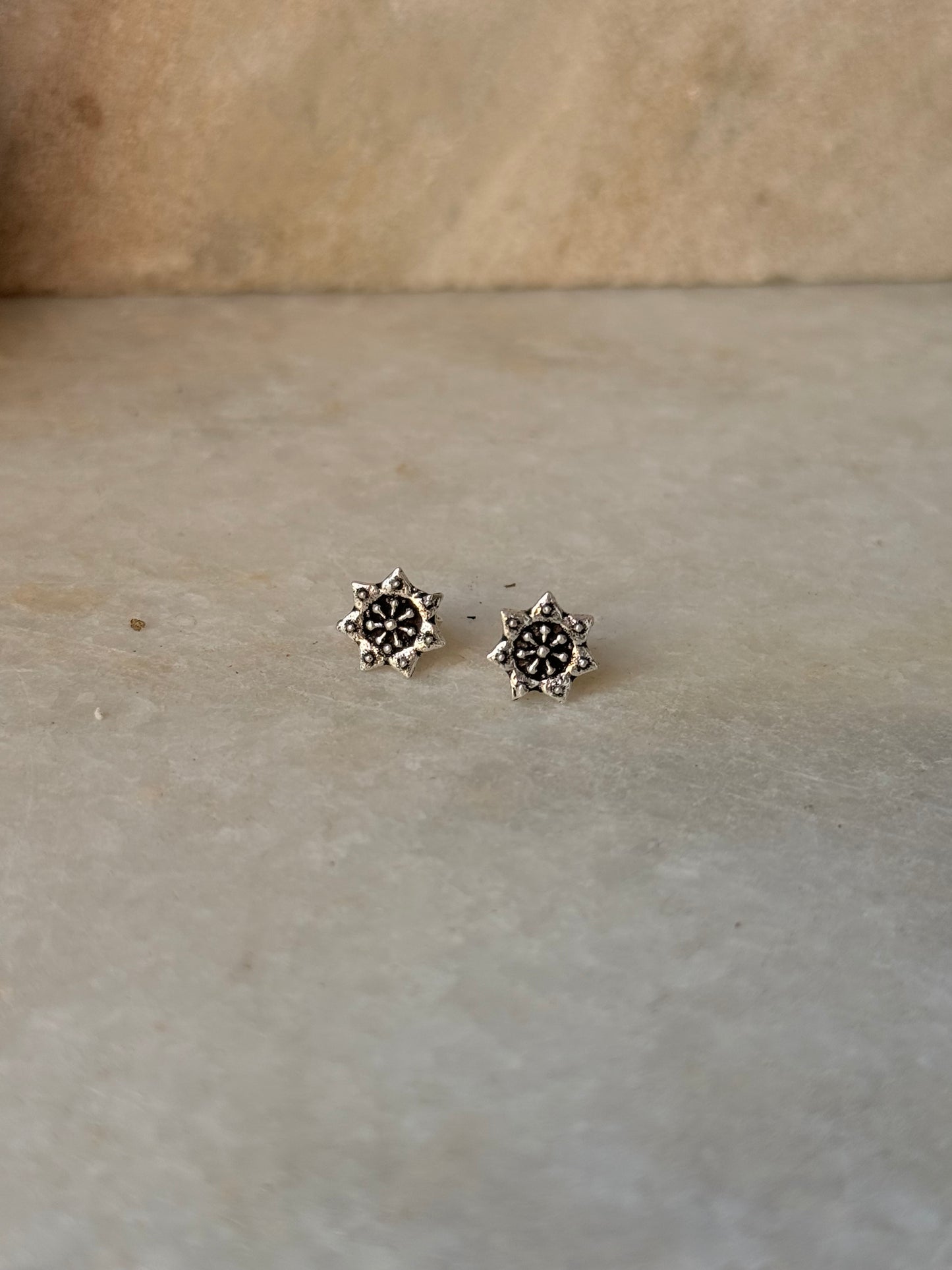 925 Sterling Silver Antique Plain Oxidised Boho Studs Earrings