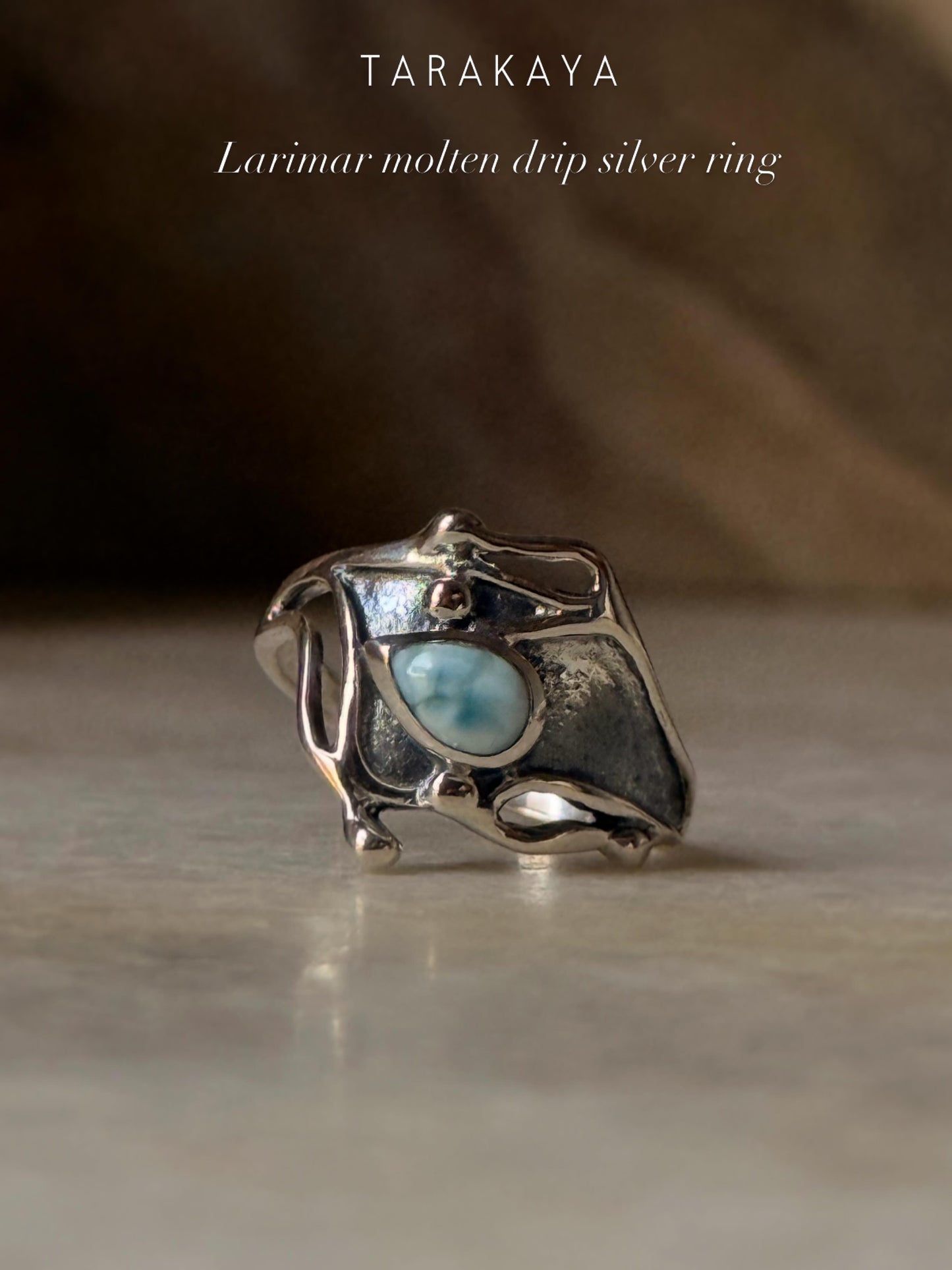 925 Sterling Silver New Larimar Molten Drip Ring