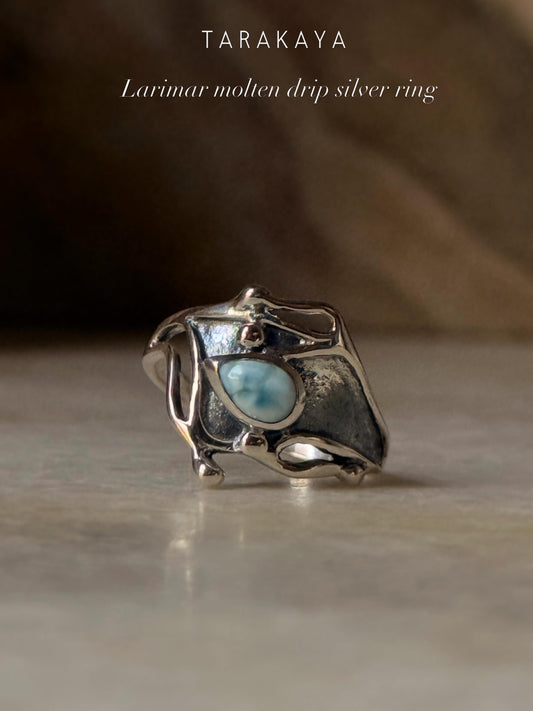 925 Sterling Silver New Larimar Molten Drip Ring
