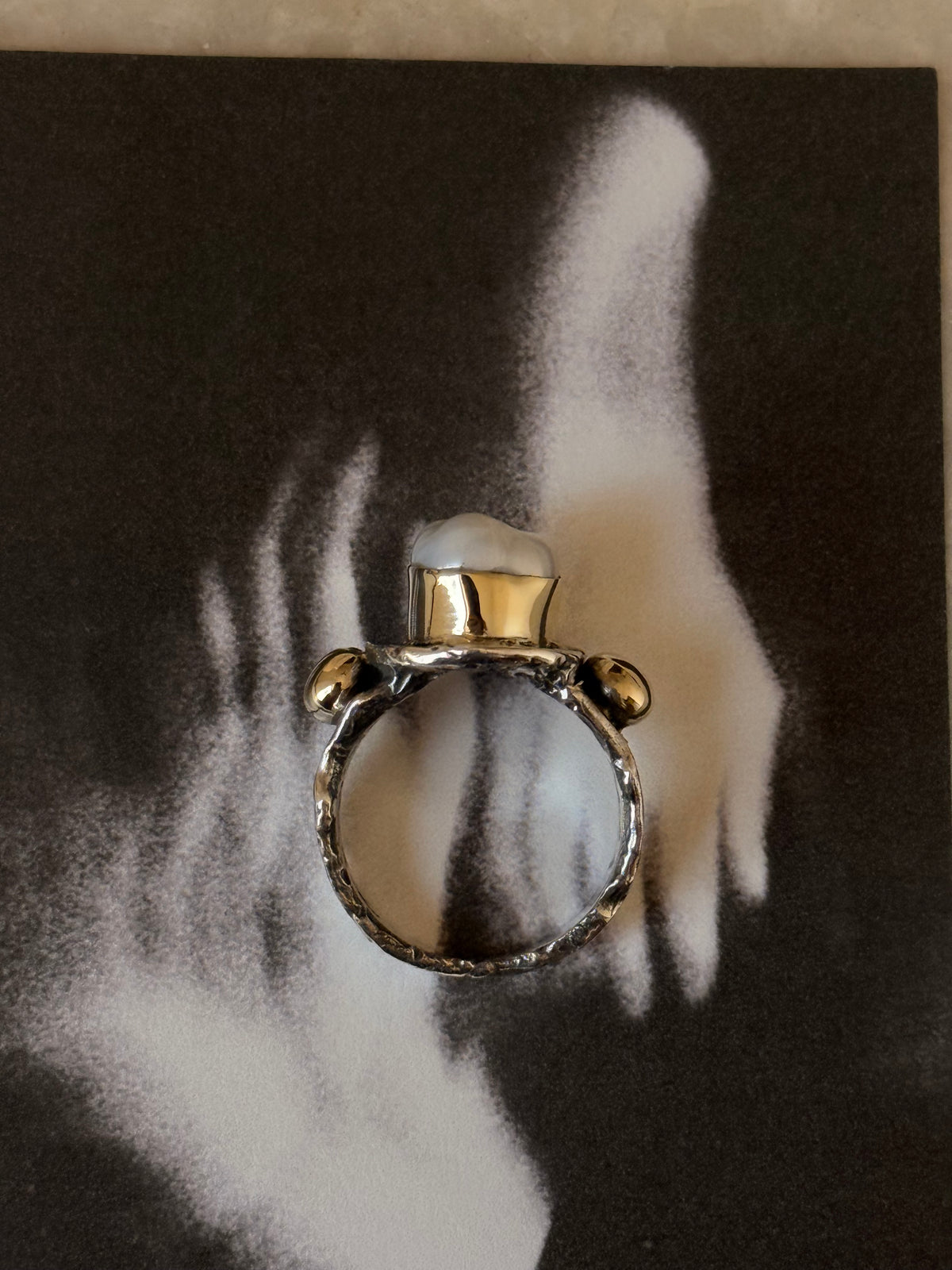 925 Sterling Silver Baroque Pearl Rustic Fusion Handcrafted Ring