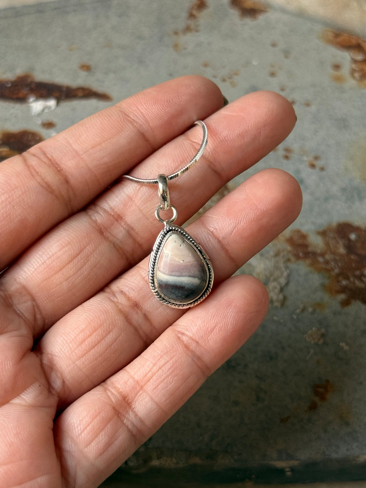 925 Sterling Silver Jasper Pear Pendant