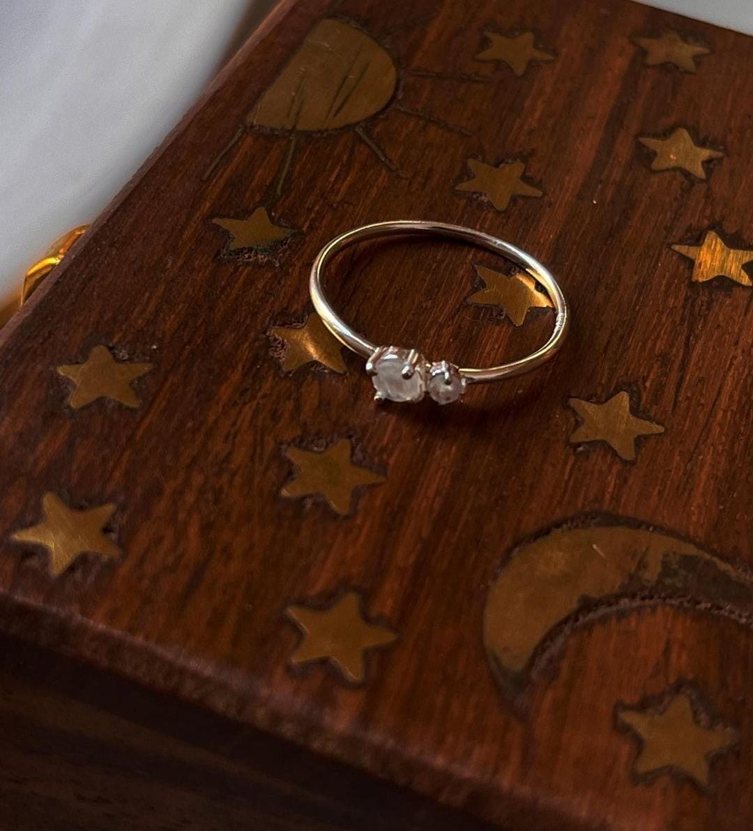 Charming Double Stone Moonstone Silver Ring for Everyday Wear