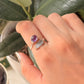 925 Sterling Silver Amethyst Feather Adjustable Band Ring