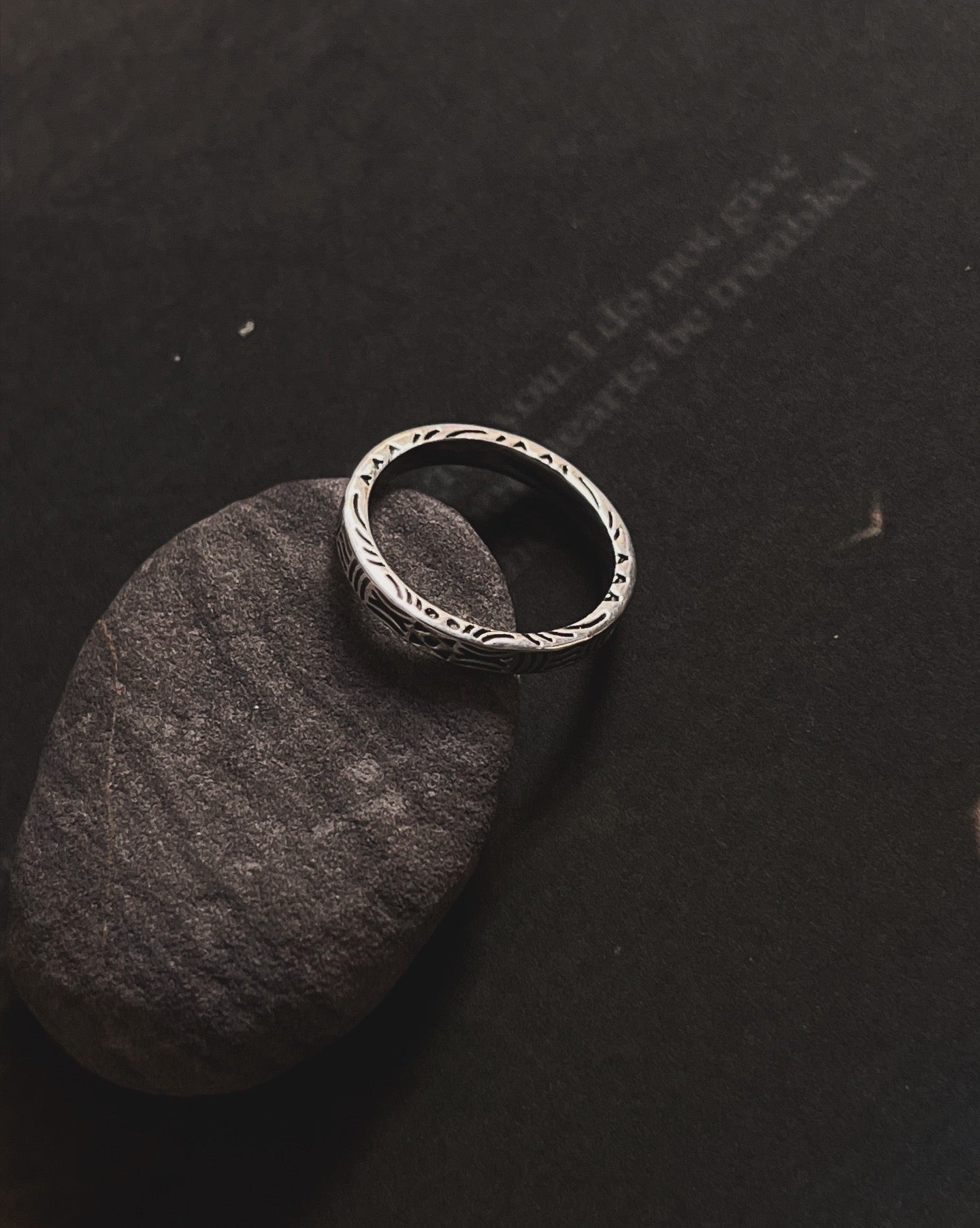 Trendy tribal engraved full side band ring in silver