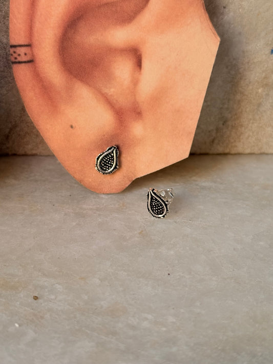 925 Sterling Silver Antique Plain Oxidised Boho Studs Earrings