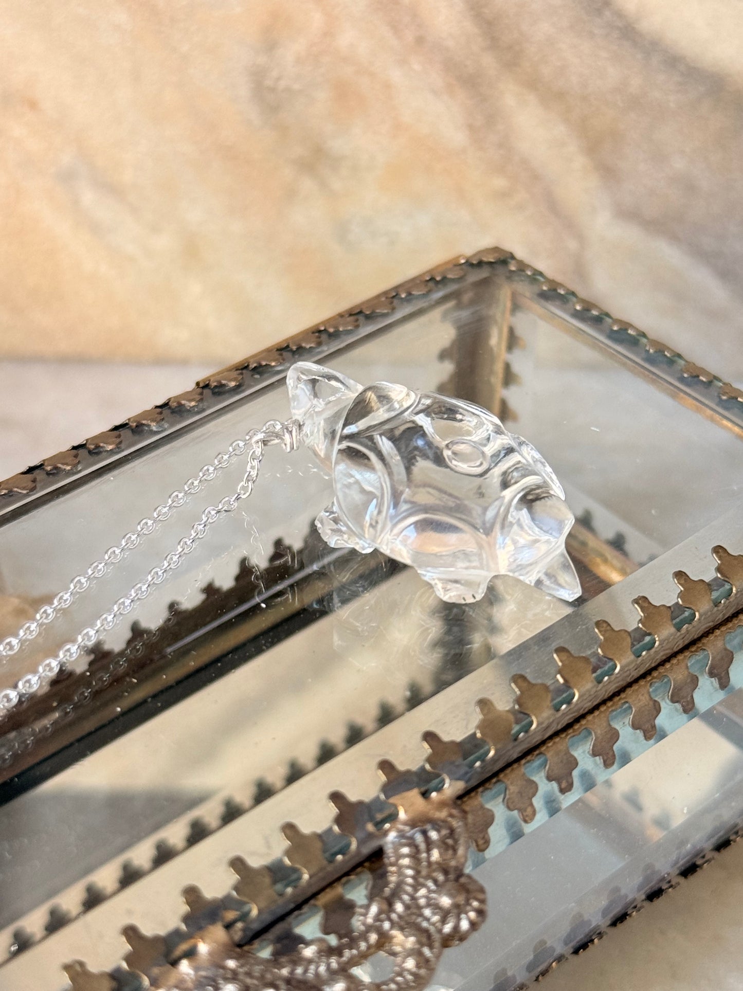 925 Sterling Silver Clear Quartz Tortoise Handcrafted Necklace