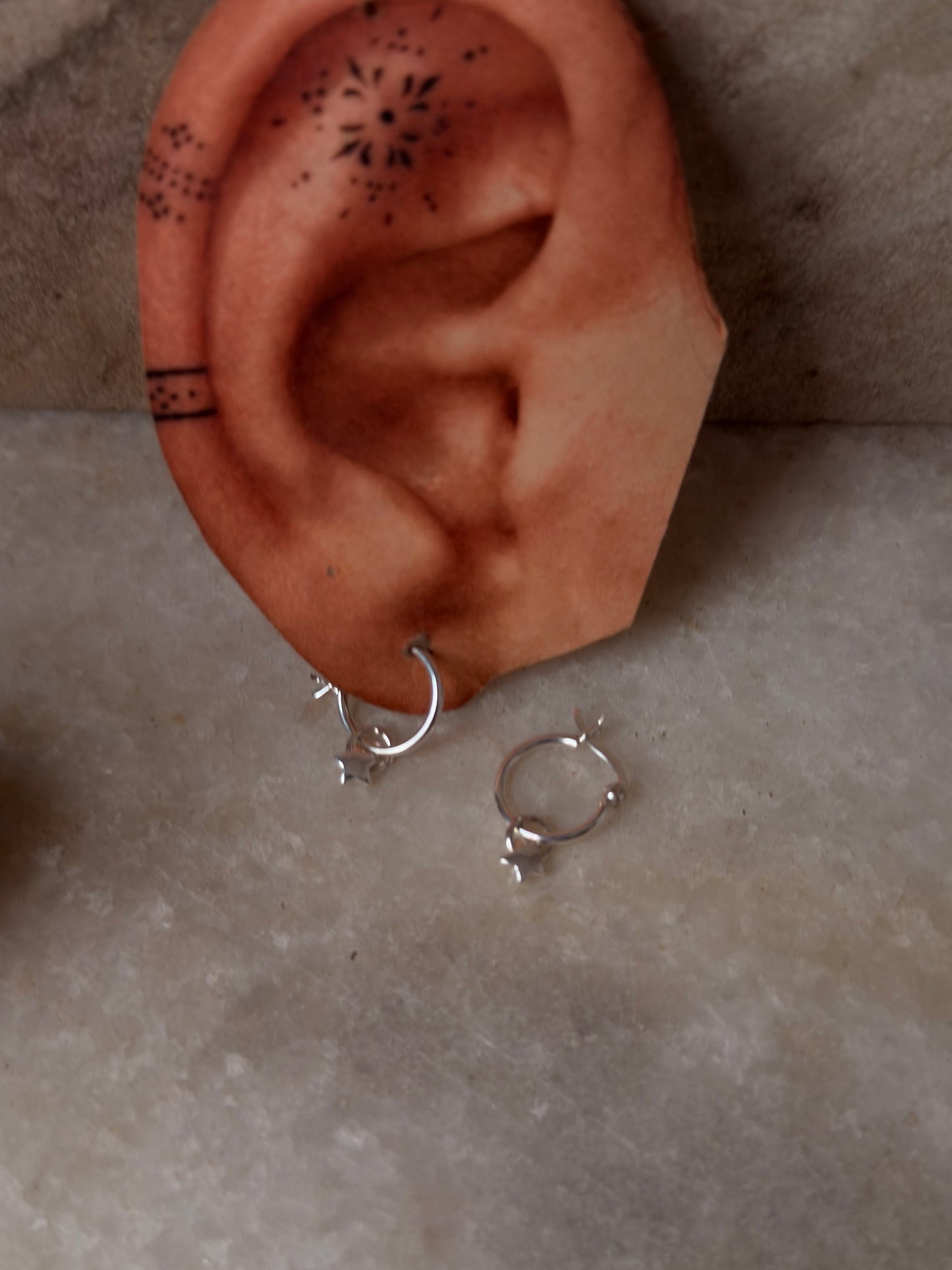 925 Sterling Silver Star Charm Italian Hoops