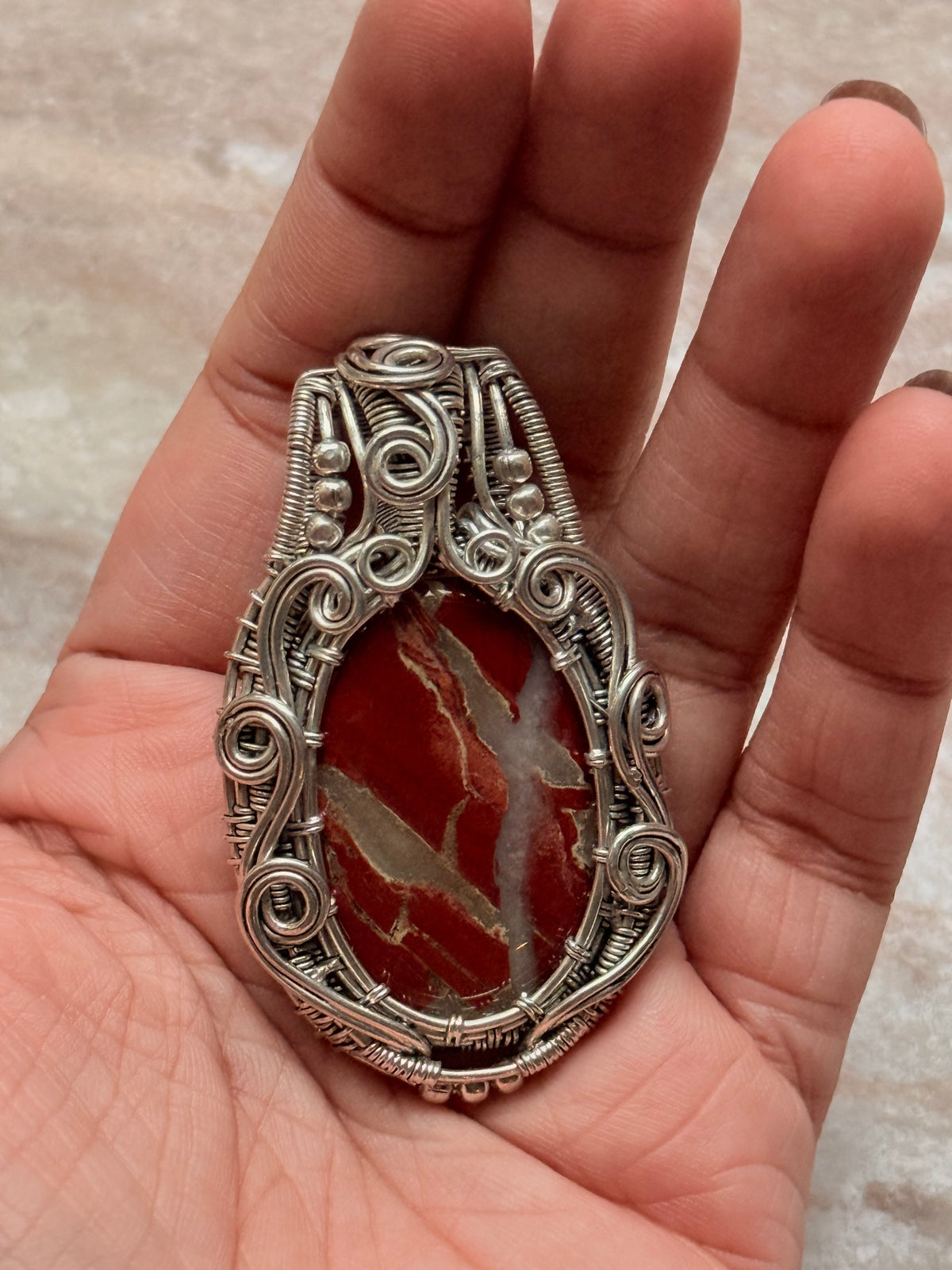 925 Sterling Silver Jasper Crystal Wire Wrapped Statement Handcrafted Pendant