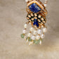 925 Sterling Silver Gold Plated Peacock Meenakari Necklace with Freshwater Pearls, Lapis and Strawberry Quartz