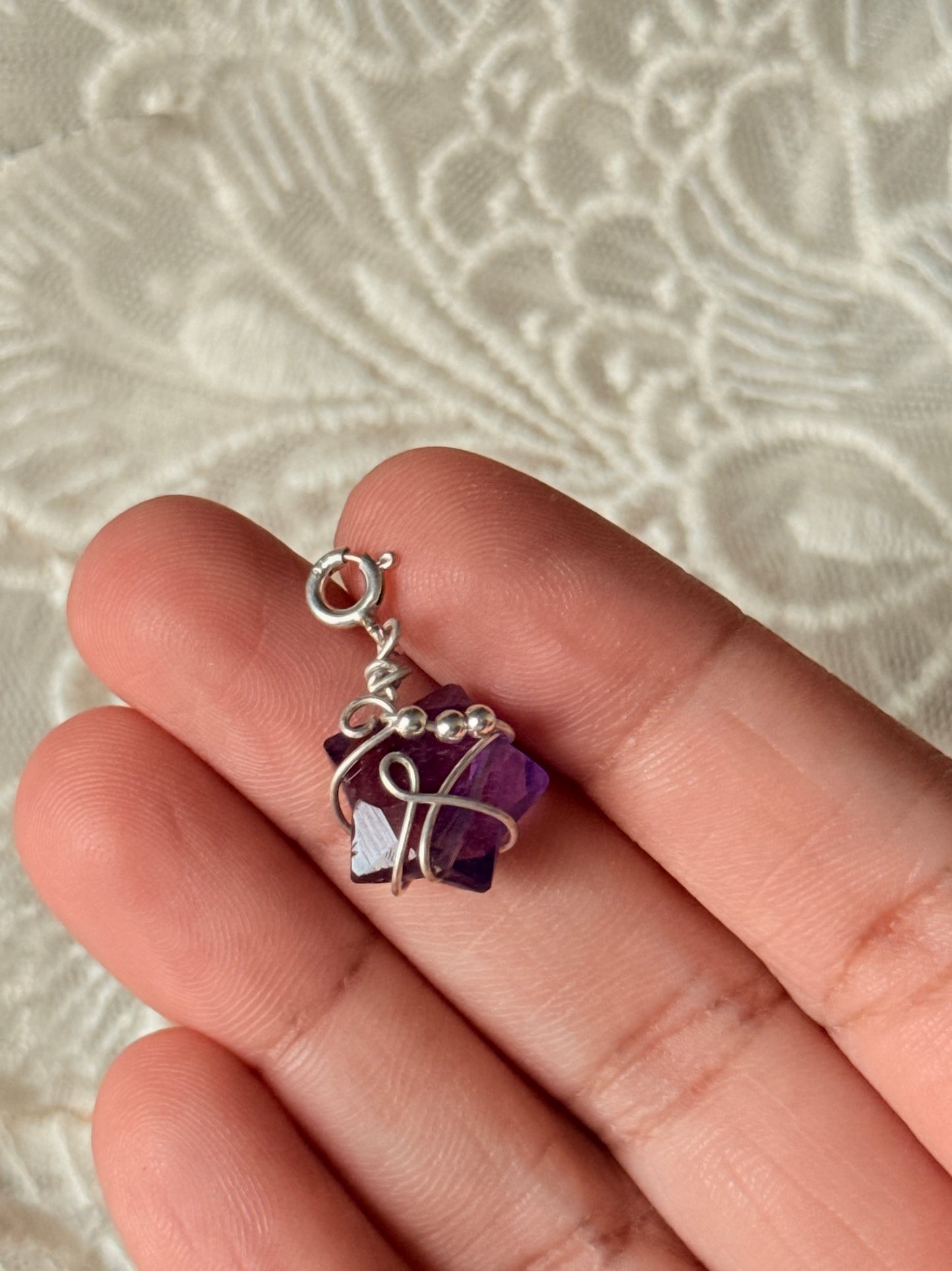 925 Sterling Silver Amethyst Star Wire Wrapped Handcrafted Pendant