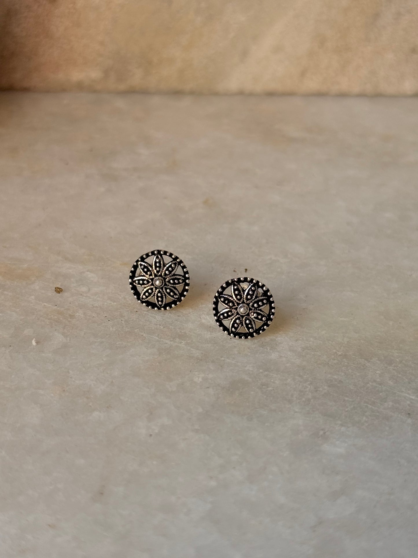 925 sterling silver Antique Plain Oxidised Mandala Boho Studs Earrings