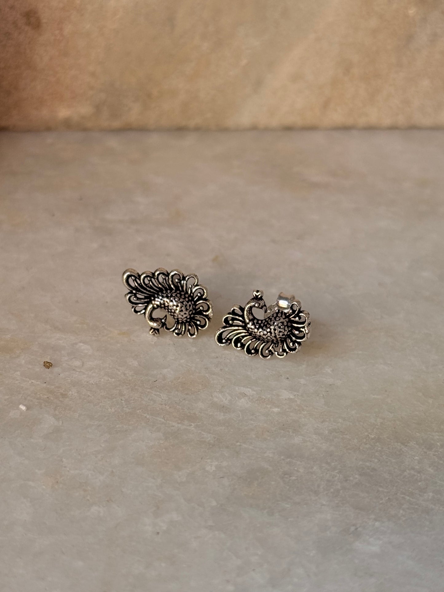 925 Sterling Silver Antique Plain Oxidised Boho Studs Earrings