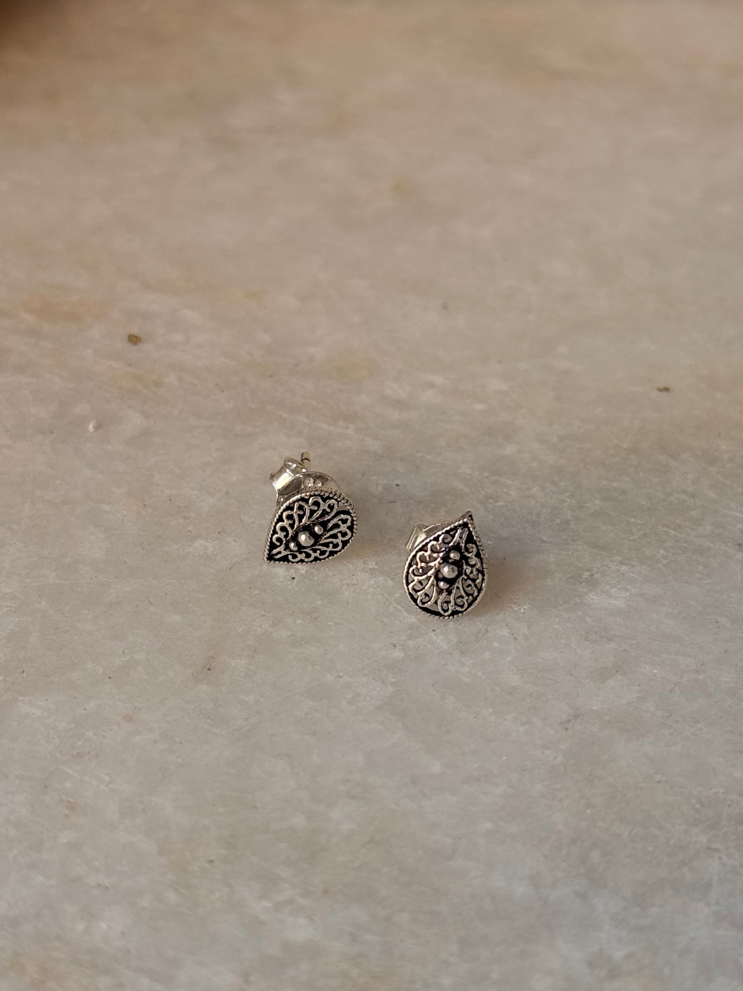925 Sterling Silver Antique Plain Oxidised Boho Studs Earrings