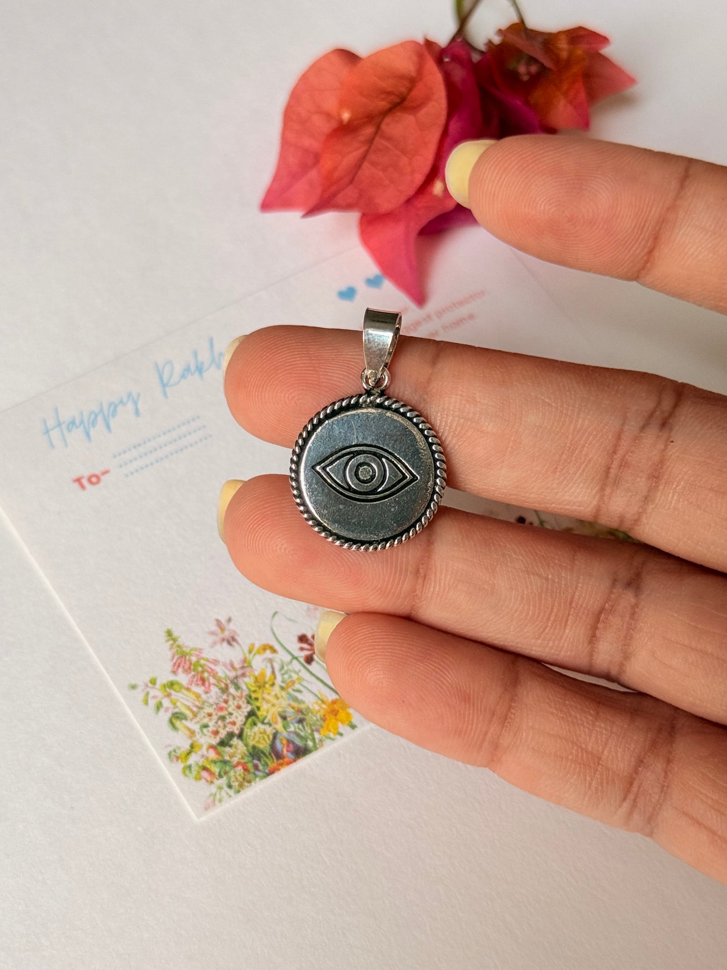 925 Sterling Silver Evil Eye Coin Charm - Reusable as Pendant Handcrafted Rakhi