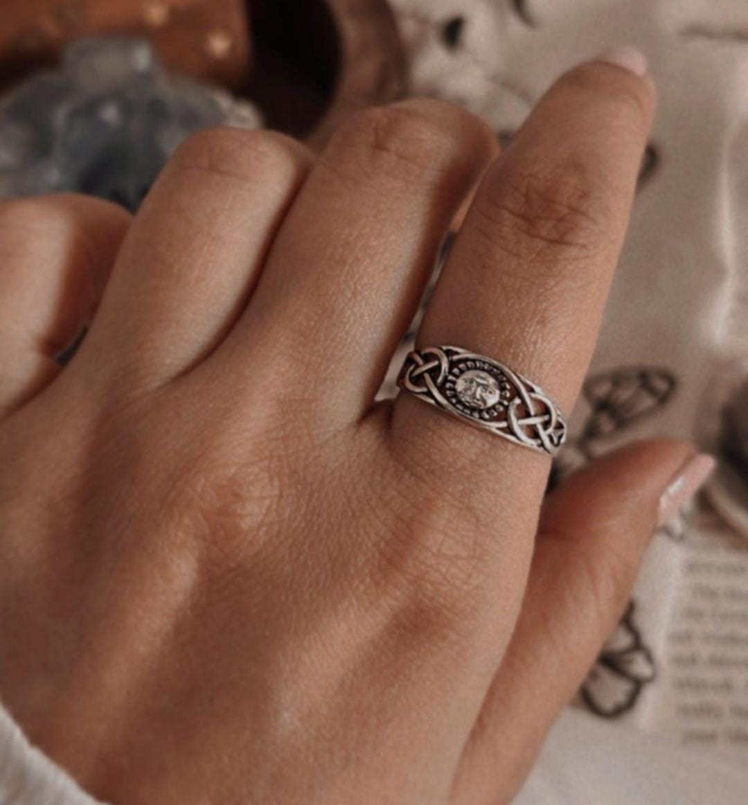 Charming Surya Celtic knot silver ring with sun symbol