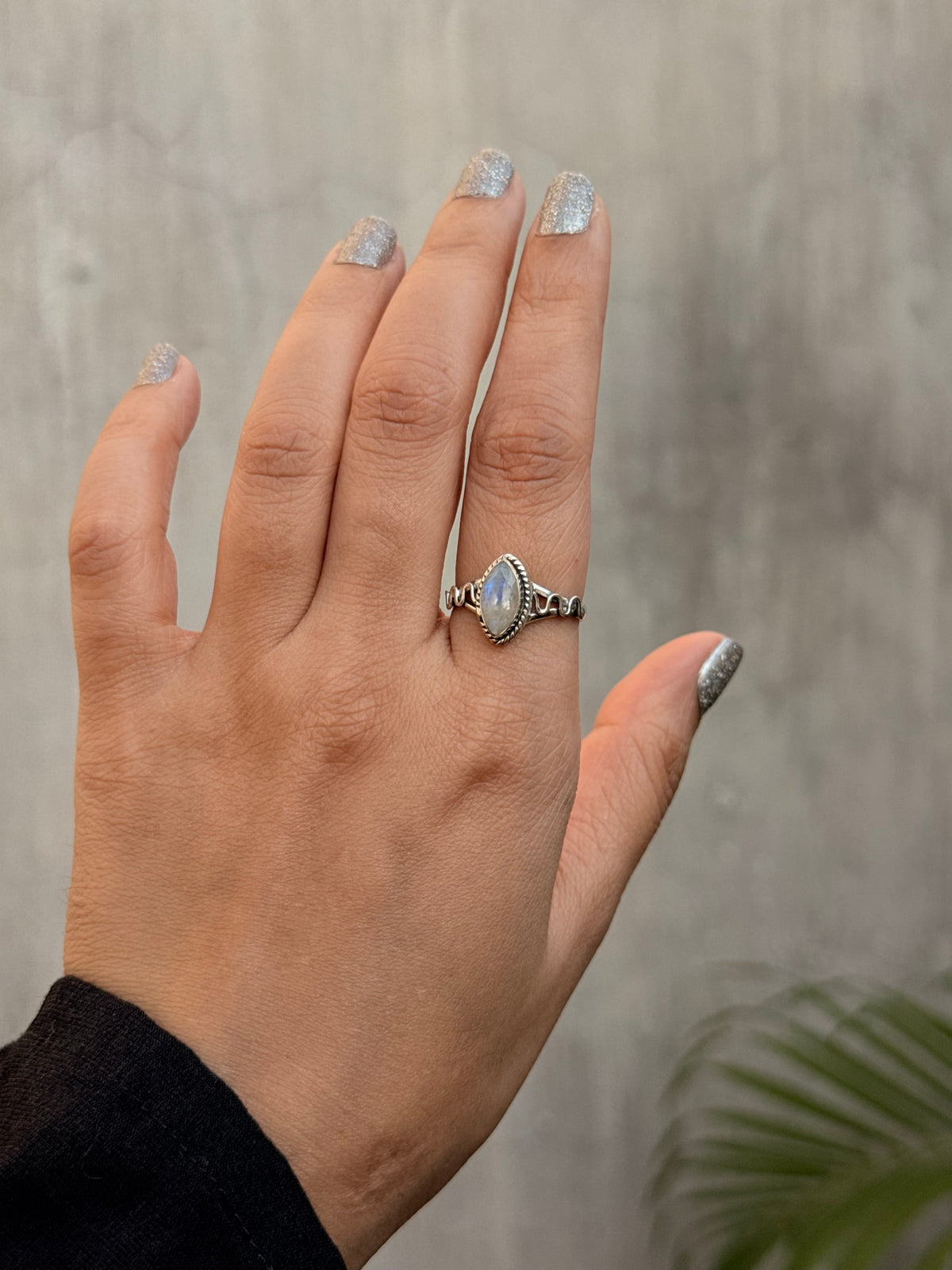 925 Sterling Silver Moonstone Marquise Faceted Snake Ring